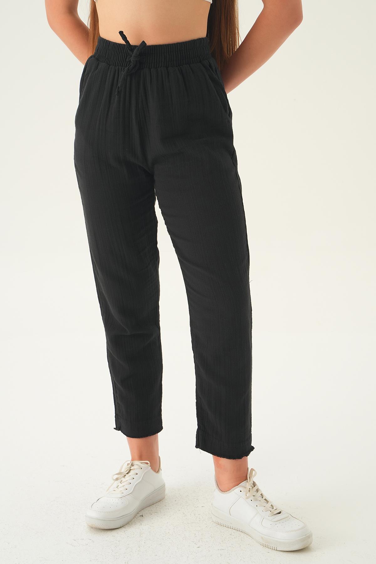 Siyah Bağcıklı Cepli Pantolon 1067 - 2