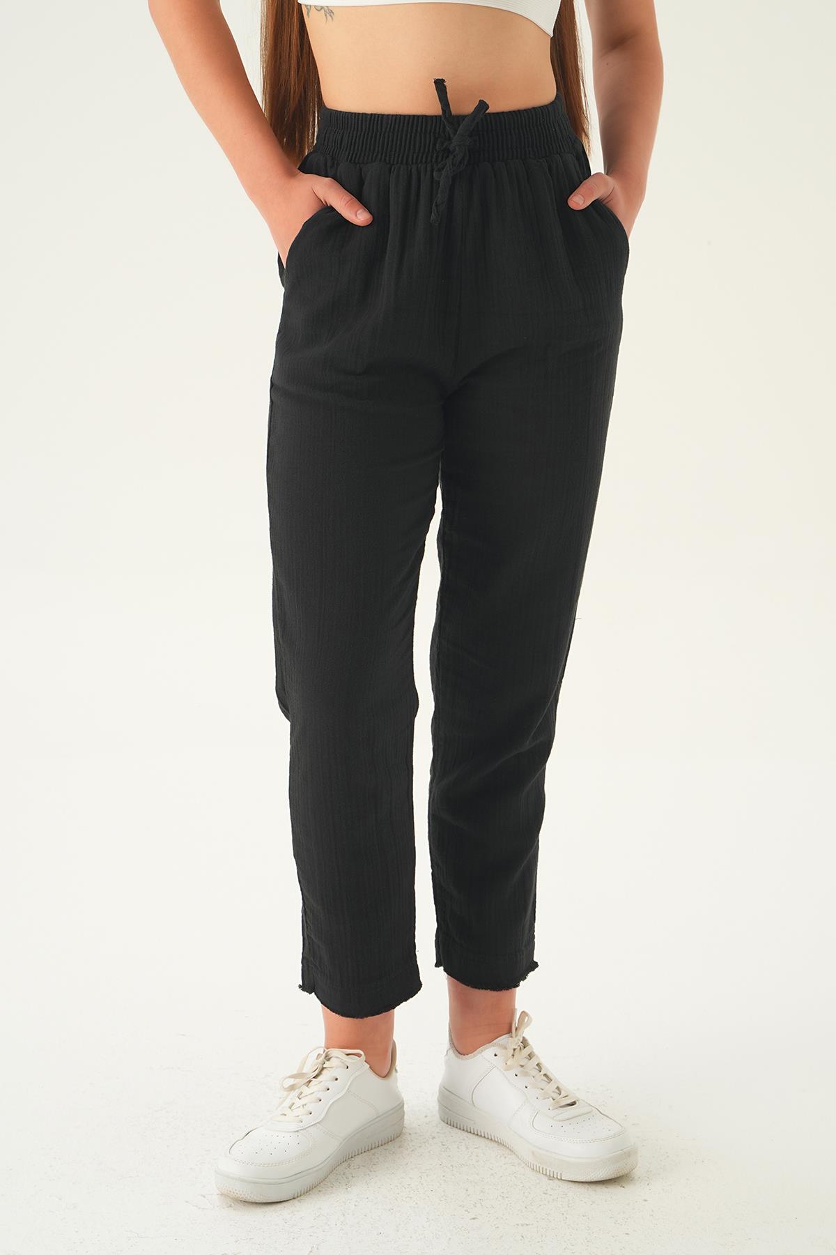 Siyah Bağcıklı Cepli Pantolon 1067 - 3