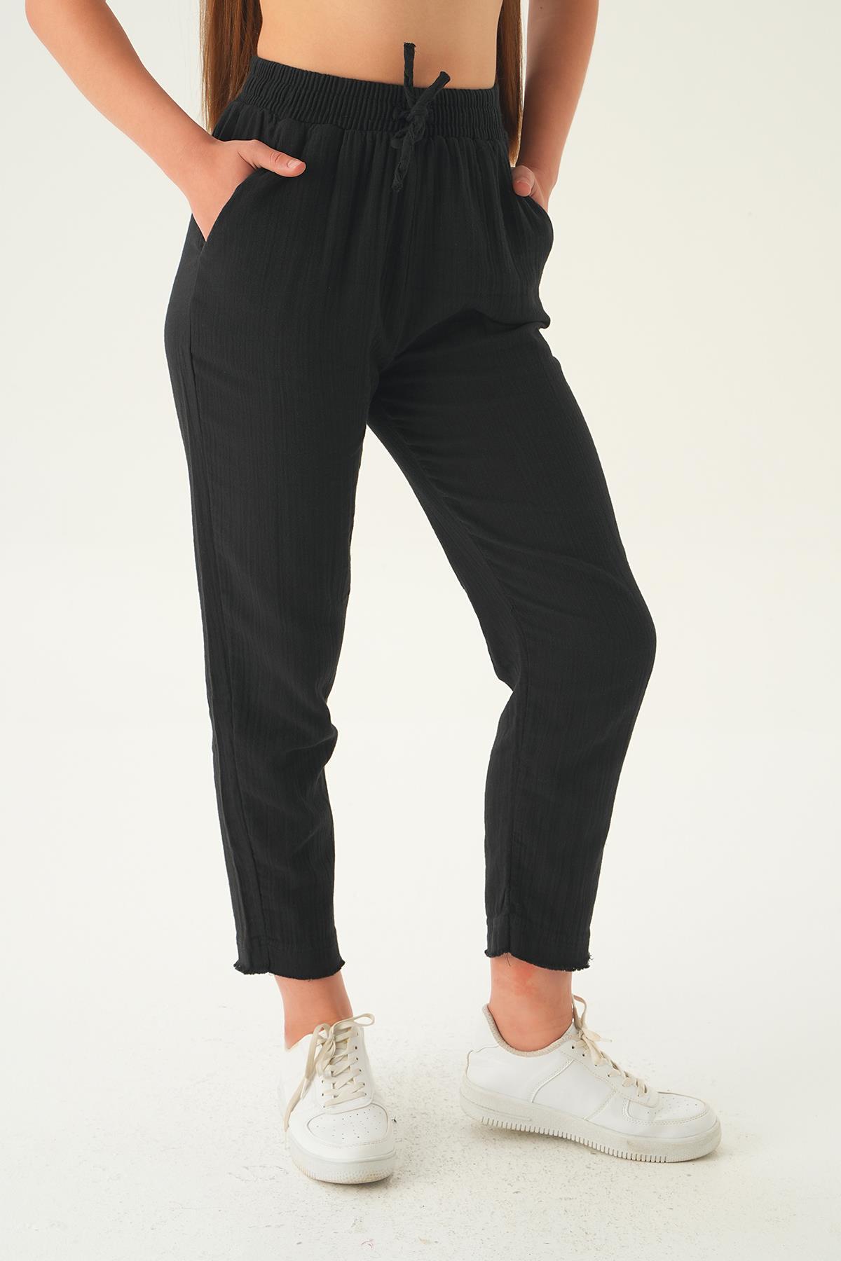 Siyah Bağcıklı Cepli Pantolon 1067 - 4