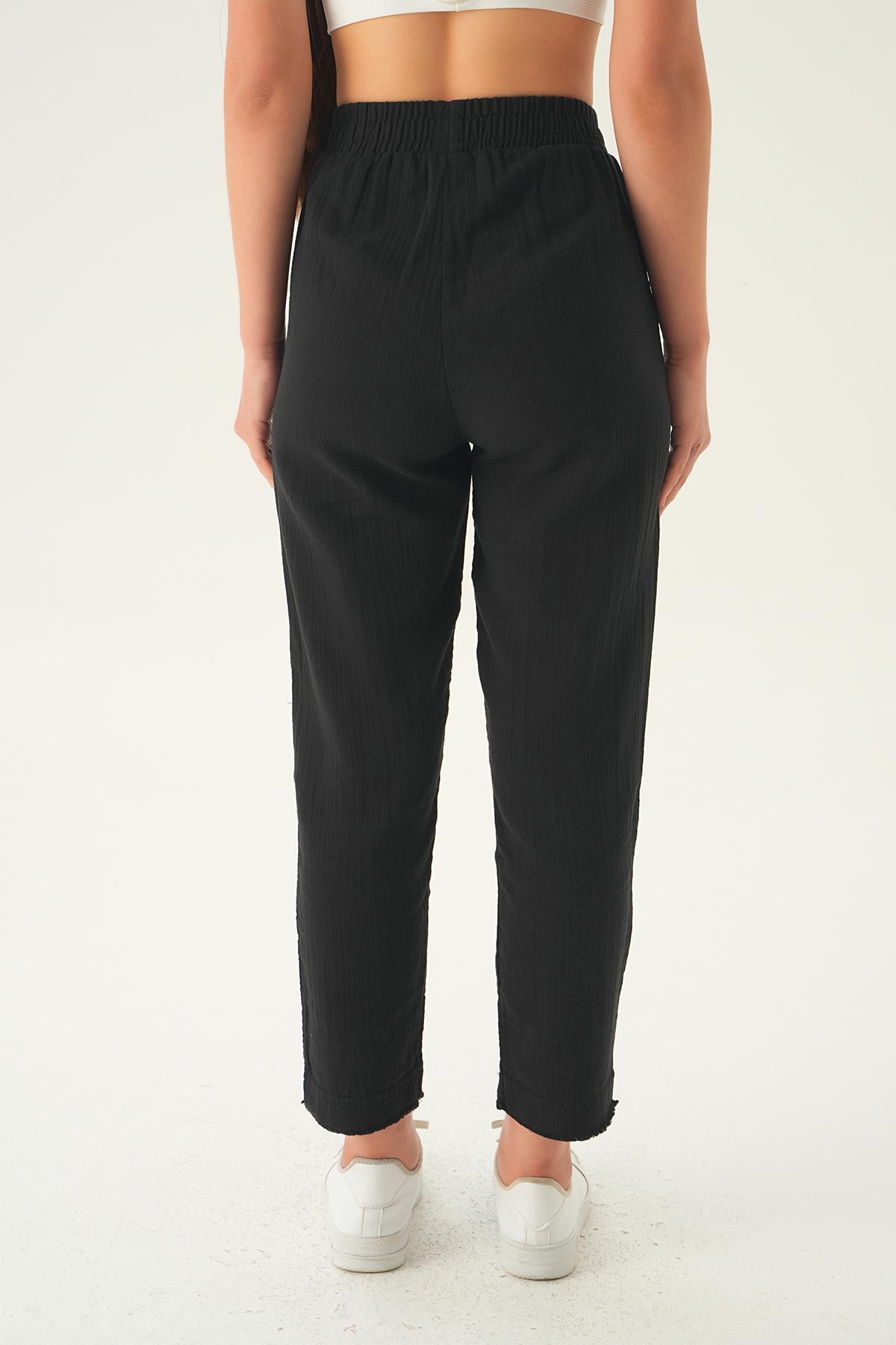 Siyah Bağcıklı Cepli Pantolon 1067 - 5