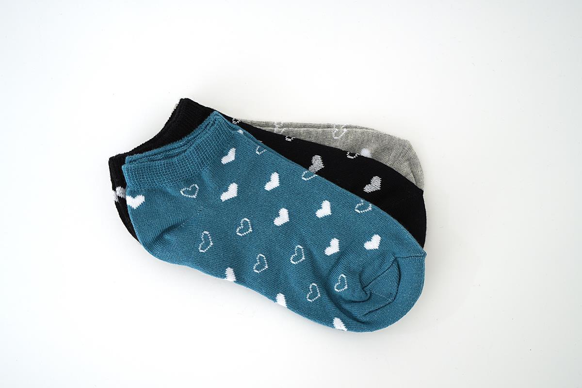 Renkli Kalp Desen 3'lü Patik Çorap 1067 