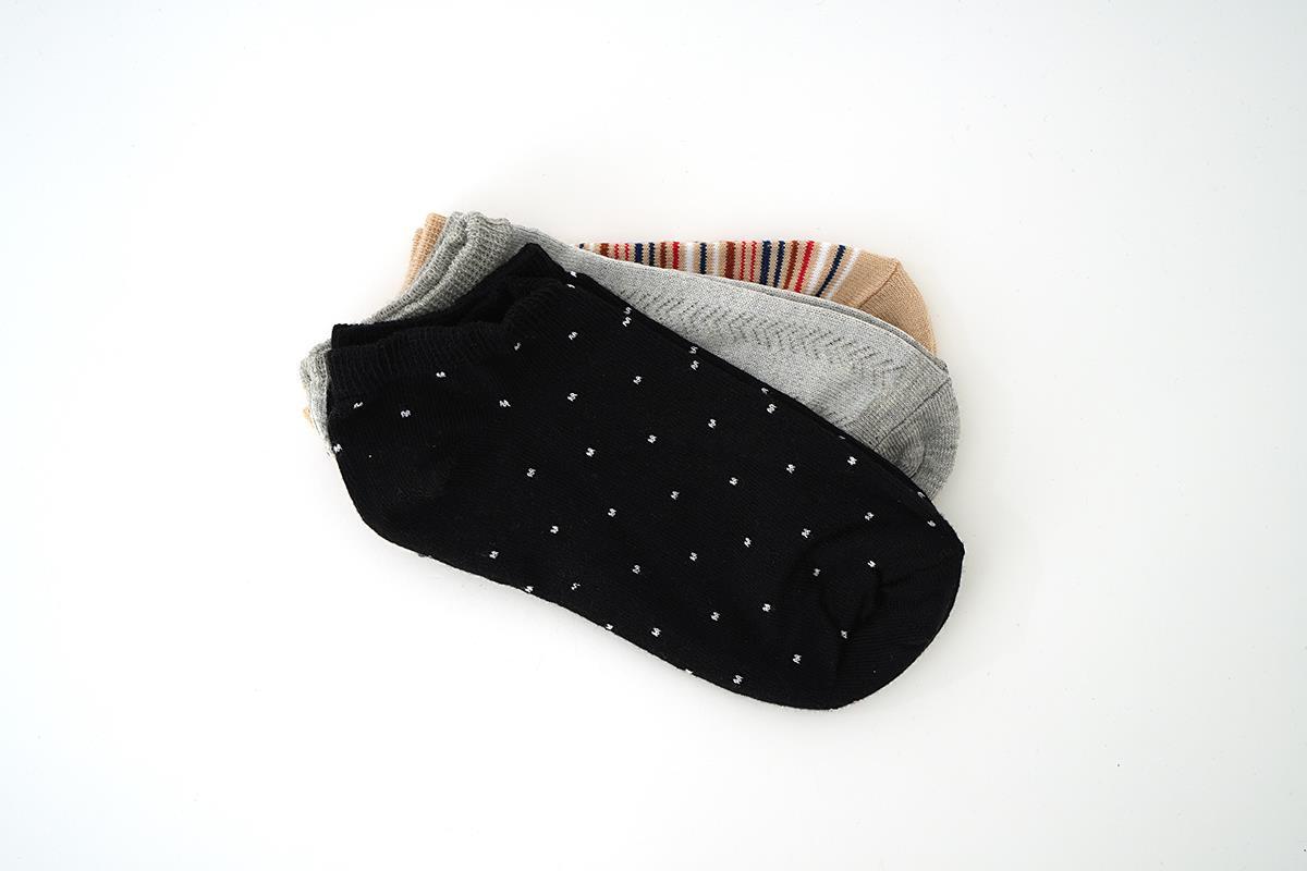 1068 Desenli 3'lü Patik Çorap Renkli 