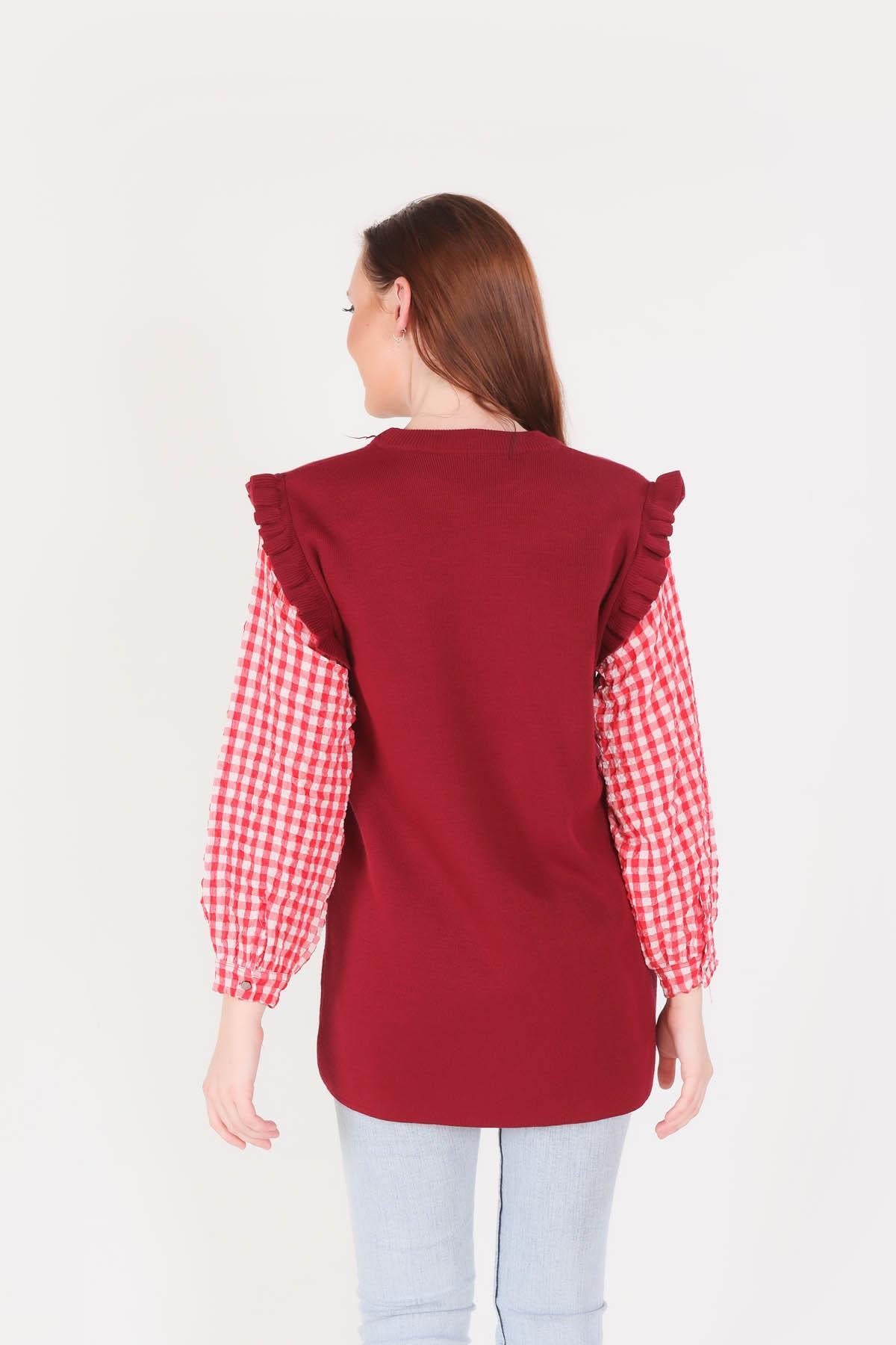 1070 Kol Gömlek Detaylı Tunik Kırmızı - 3