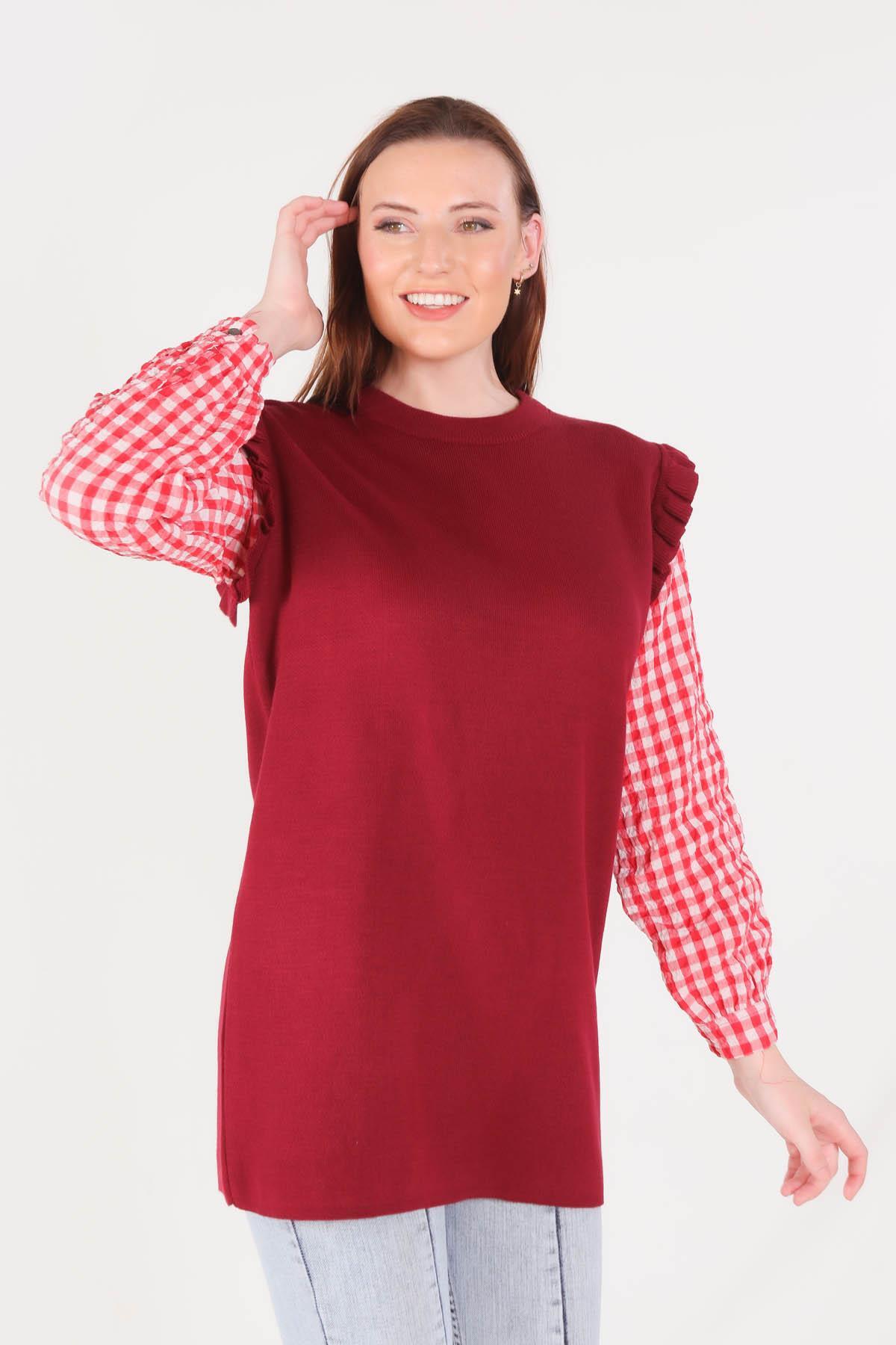 1070 Kol Gömlek Detaylı Tunik Kırmızı - 1