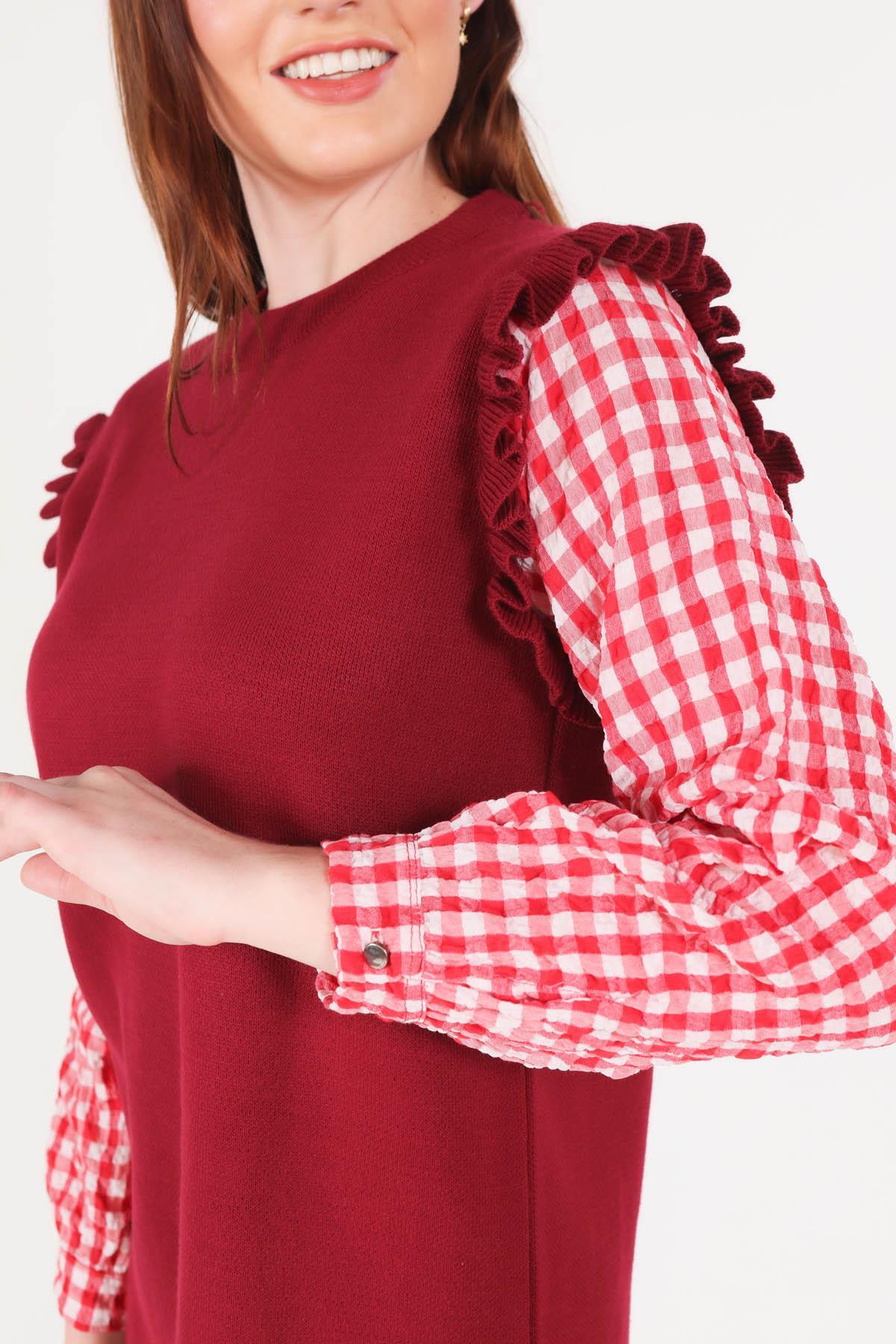 1070 Kol Gömlek Detaylı Tunik Kırmızı - 4