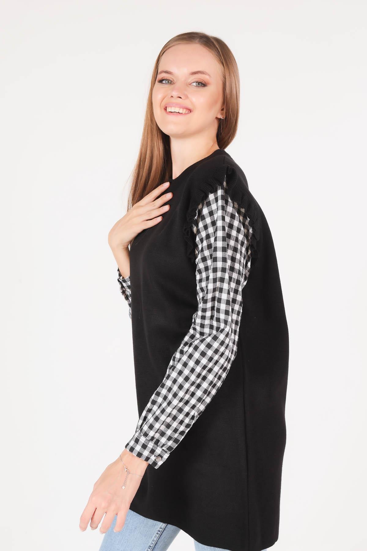 1070 Kol Gömlek Detaylı Tunik Siyah - 4