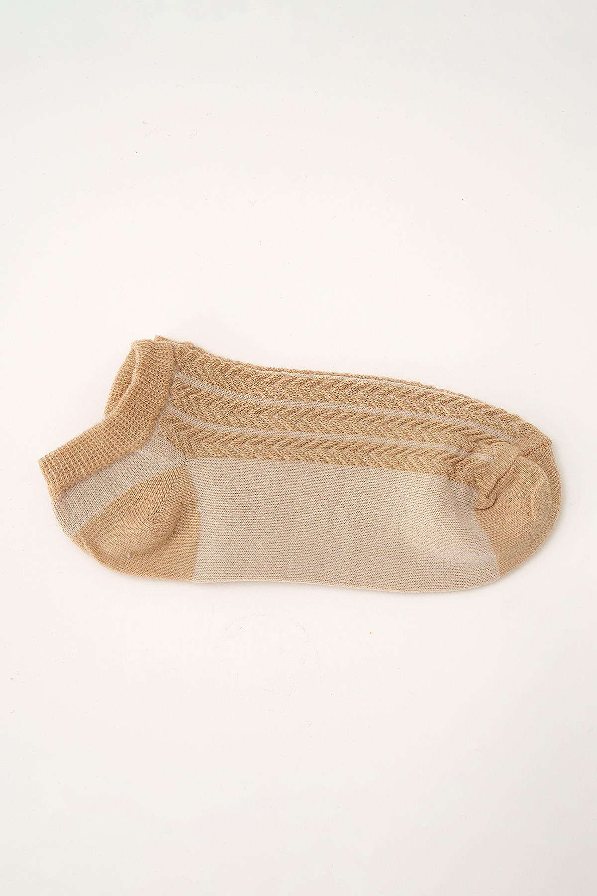 Renkli Kabartma Desen 4'lü Patik Çorap 1071 - 5