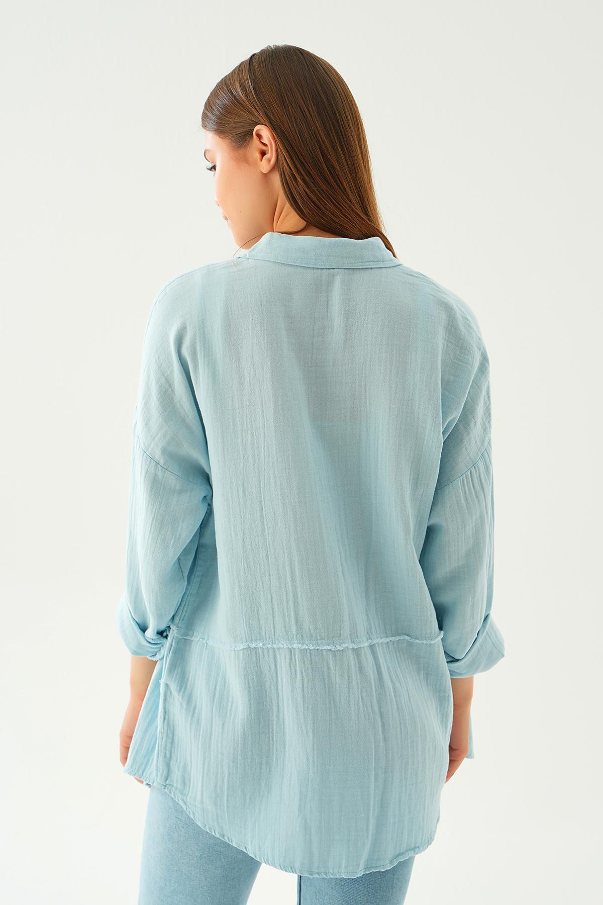 1073 Dikiş Detay Gömlek Bebe Mavi - 6