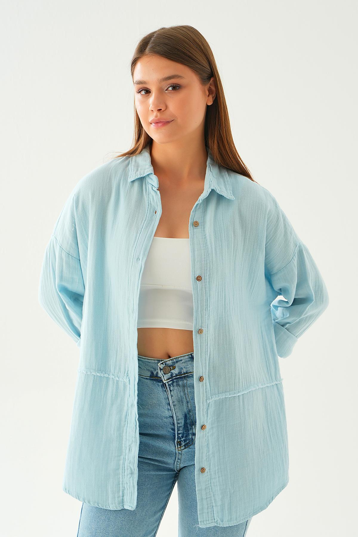 Bebe Mavi Dikiş Detay Gömlek 1073 