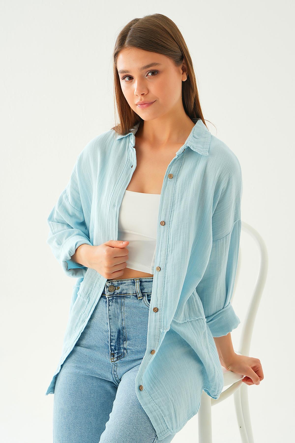 Bebe Mavi Dikiş Detay Gömlek 1073 - 9
