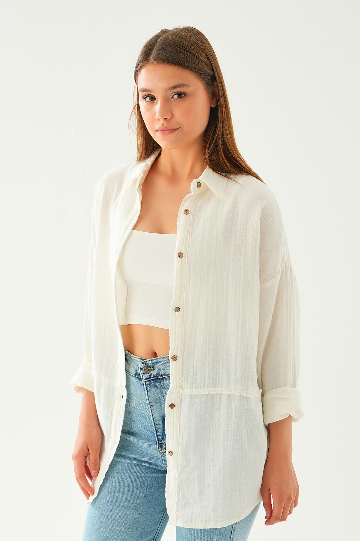 Beyaz Dikiş Detay Gömlek 1073 - 6