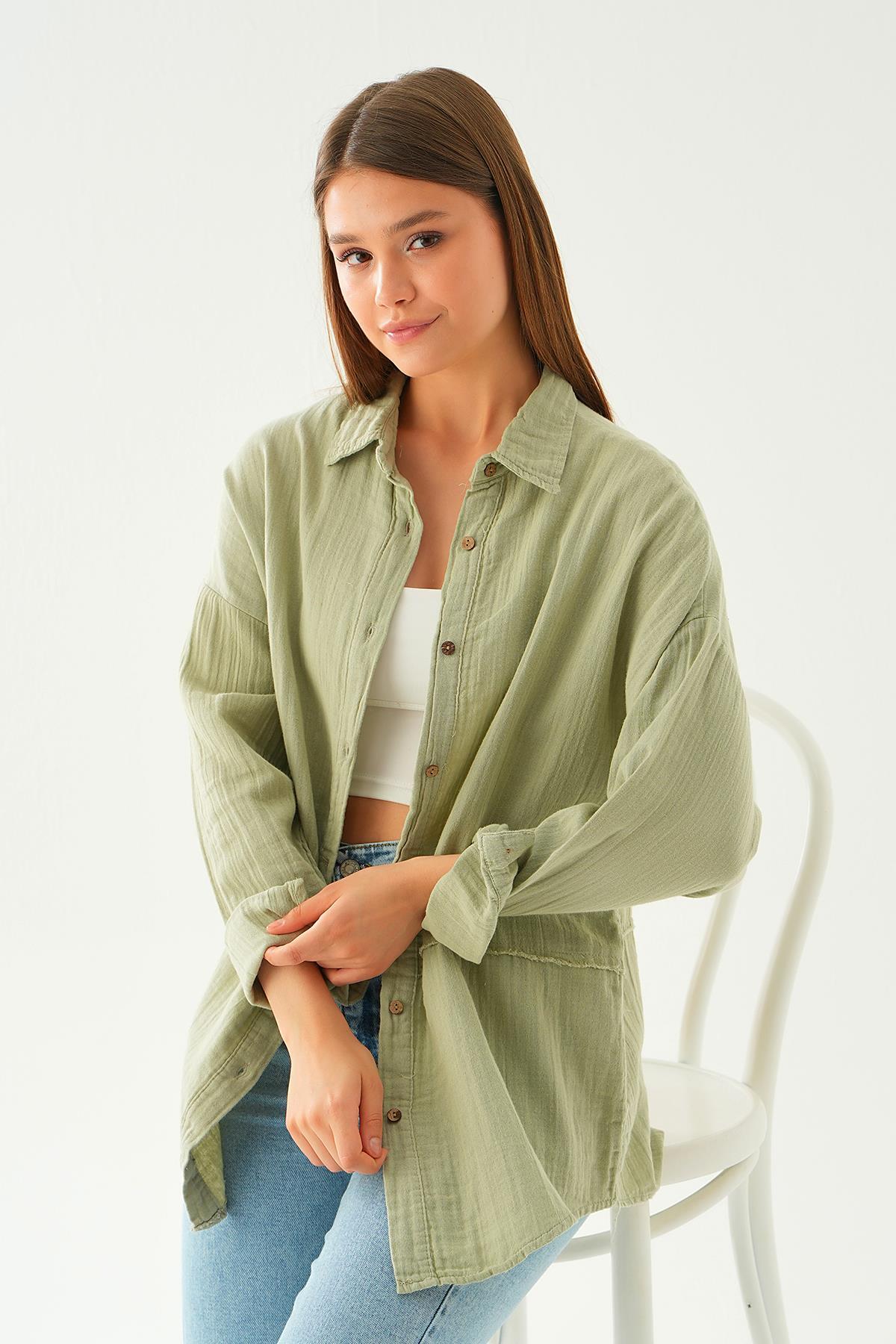 Çağla Yeşili Dikiş Detay Gömlek 1073 - 4