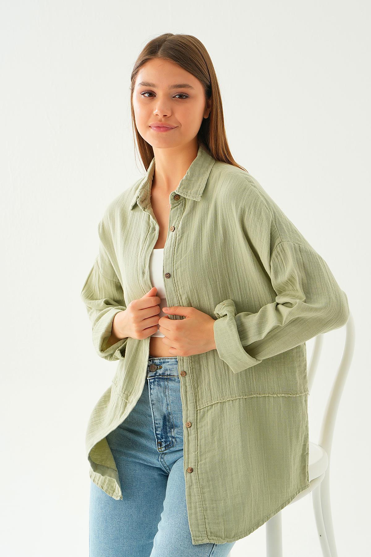 Çağla Yeşili Dikiş Detay Gömlek 1073 - 6