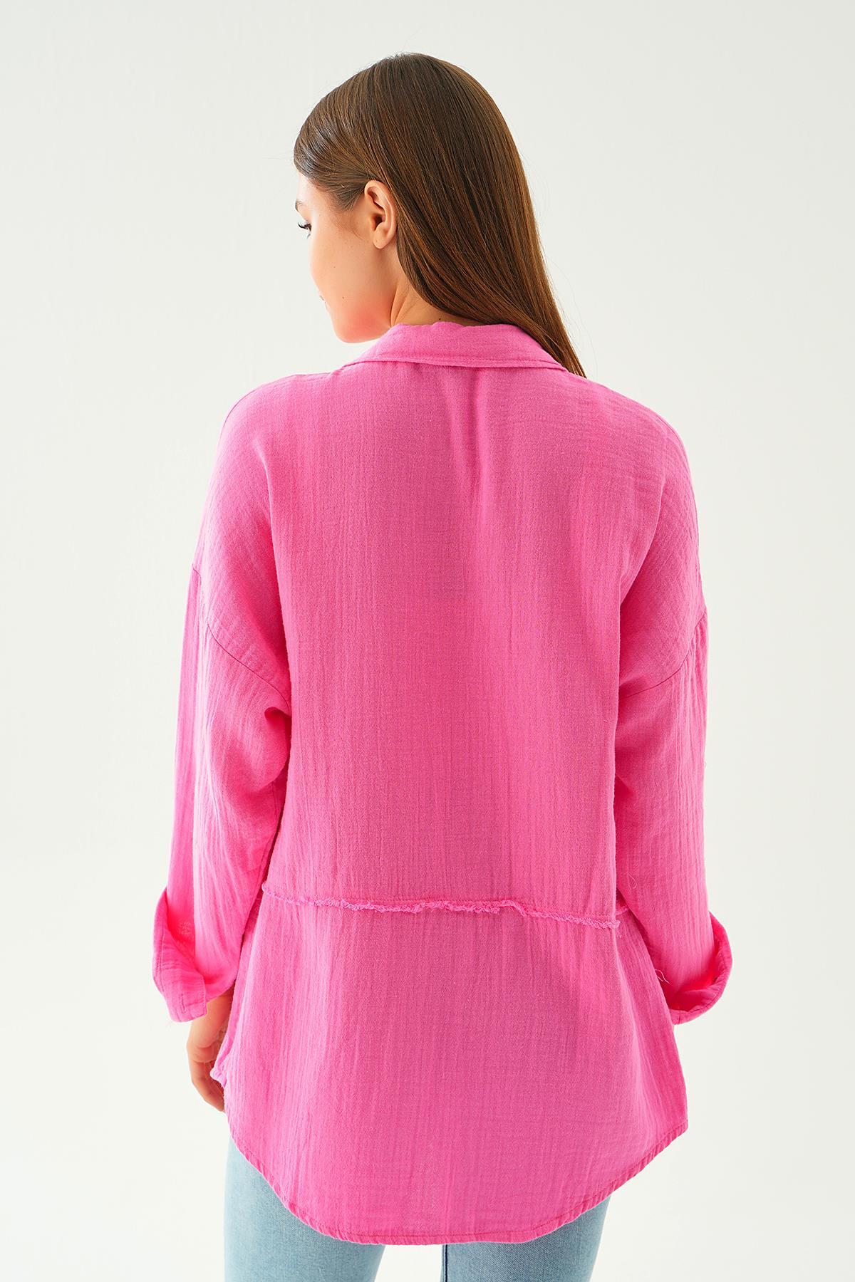 1073 Dikiş Detay Gömlek Fuşya - 5