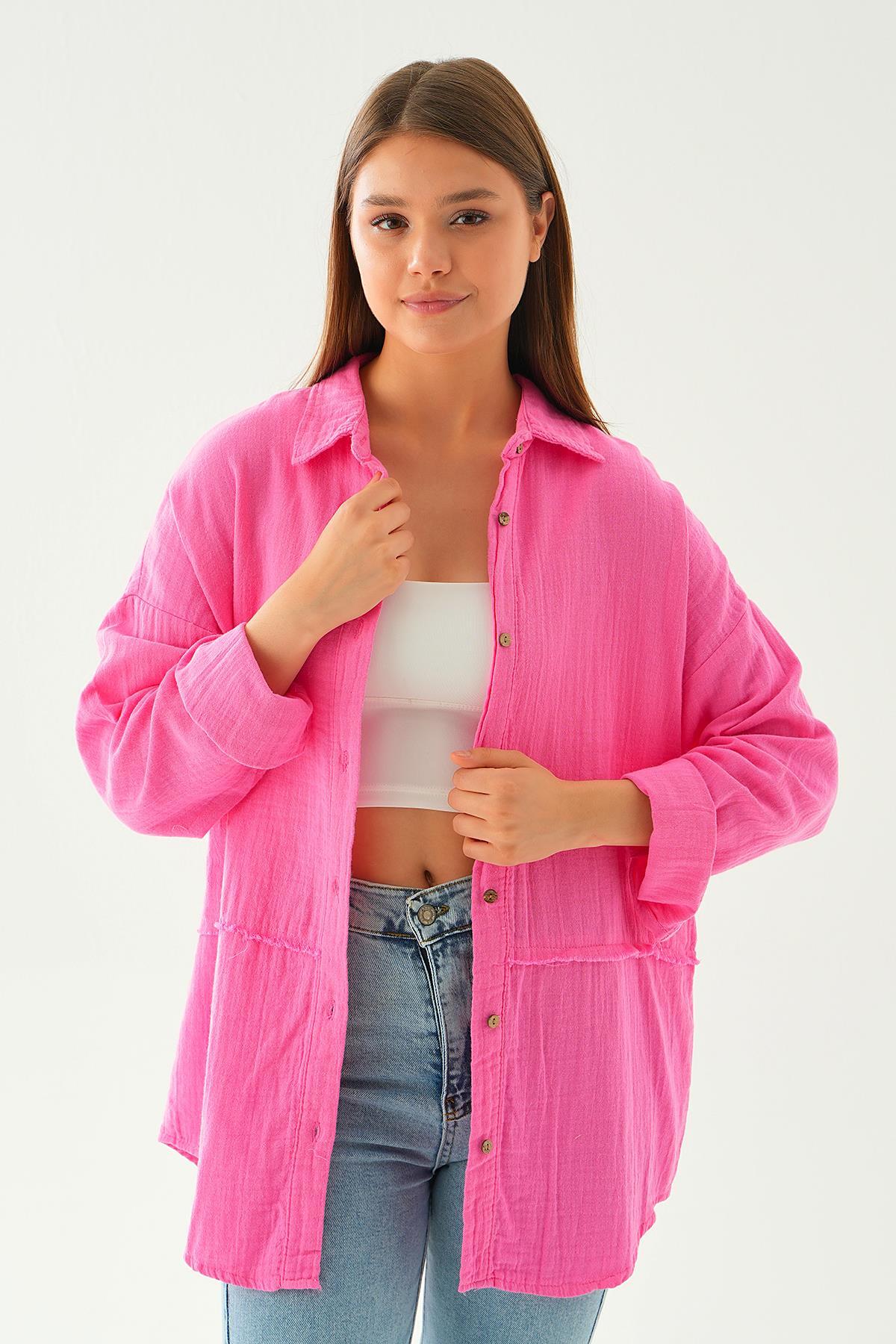 Fuşya Dikiş Detay Gömlek 1073 - 1