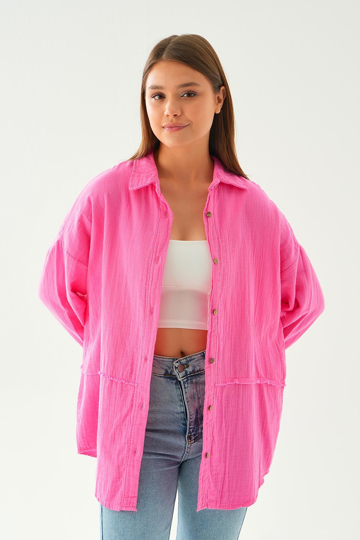 Fuşya Dikiş Detay Gömlek 1073 - 3