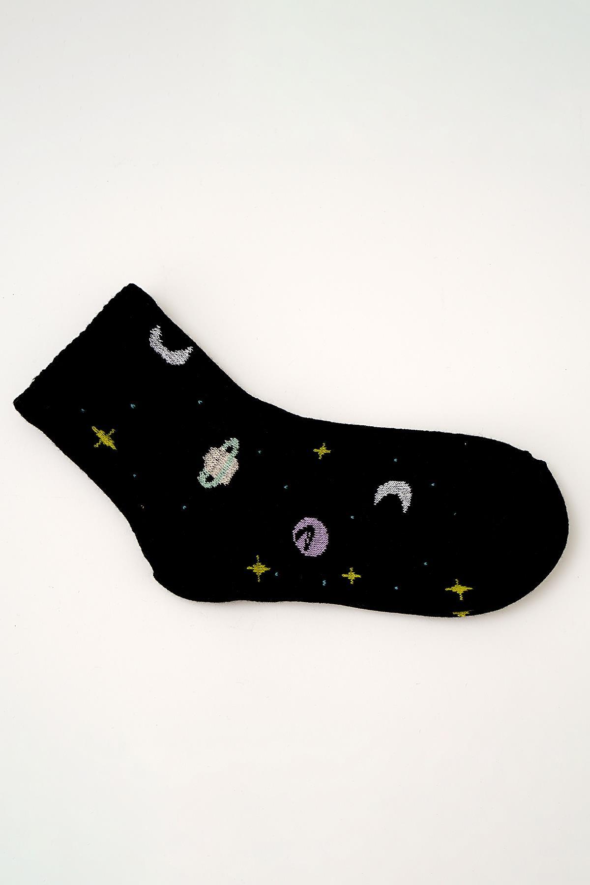 Renkli 4’lü Gezegen Baskı Yarım Konç Çorap 1073 - 2