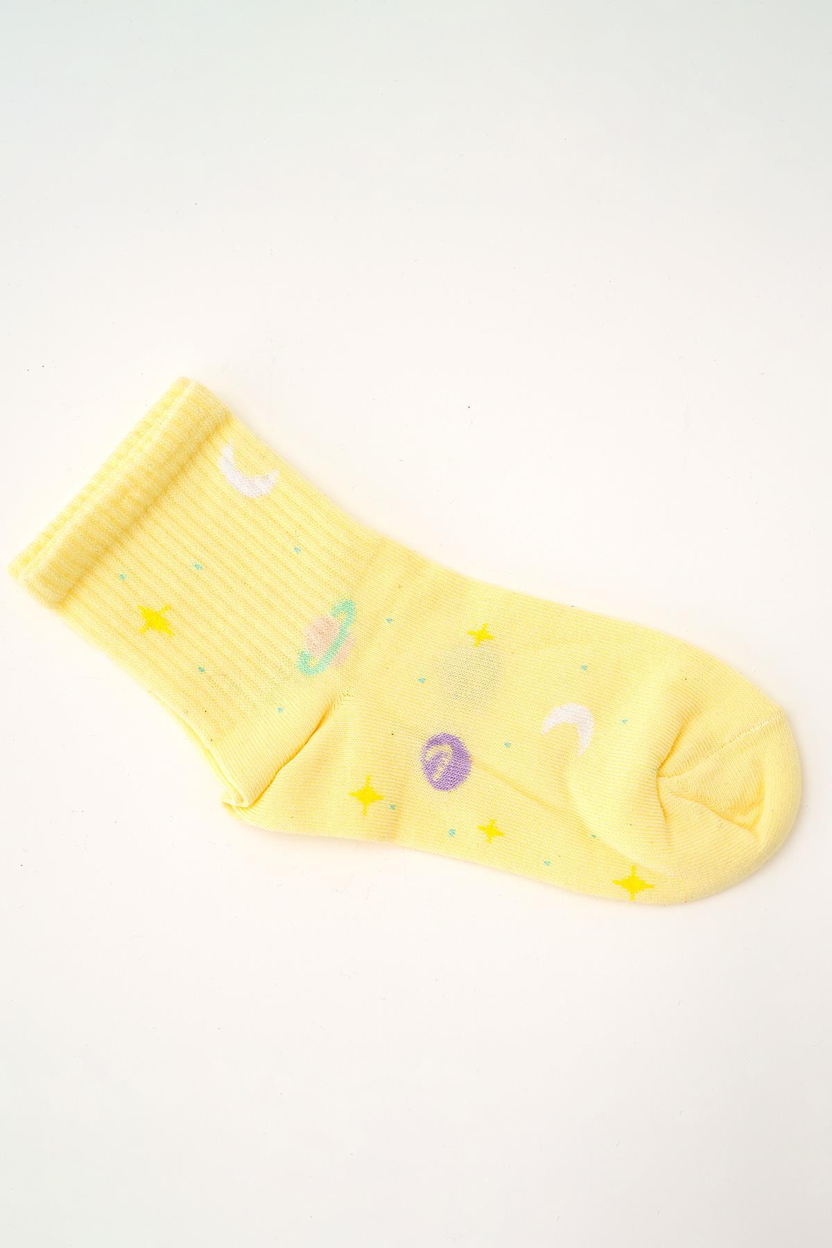 Renkli 4’lü Gezegen Baskı Yarım Konç Çorap 1073 - 3