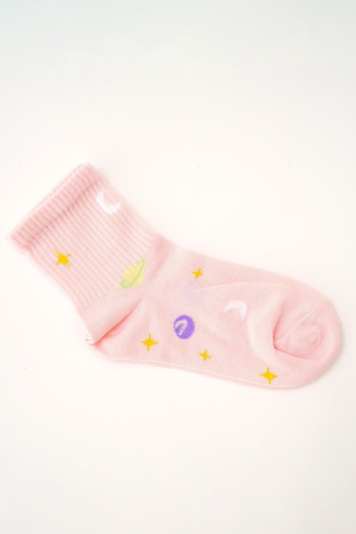 Renkli 4’lü Gezegen Baskı Yarım Konç Çorap 1073 - 4