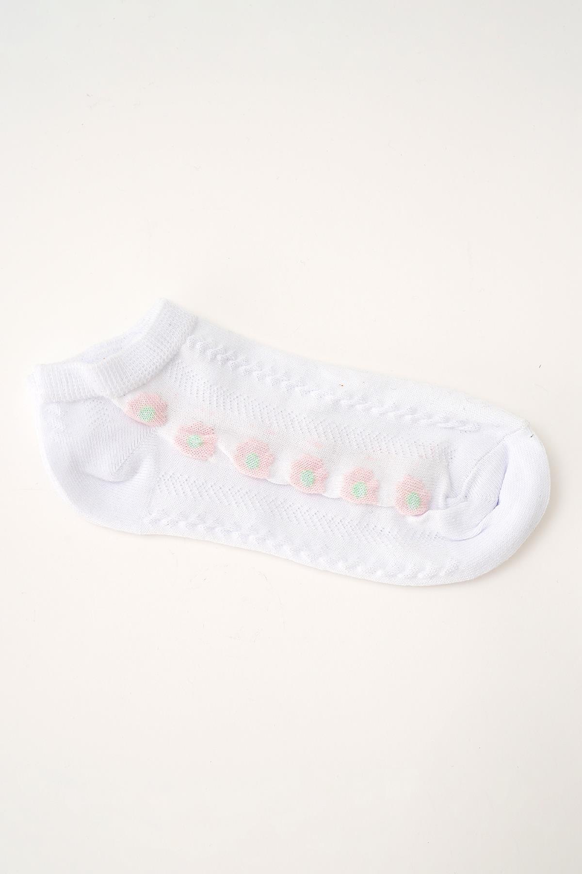 Renkli Papatya Desen 3'lü Patik Çorap 1076 - 2