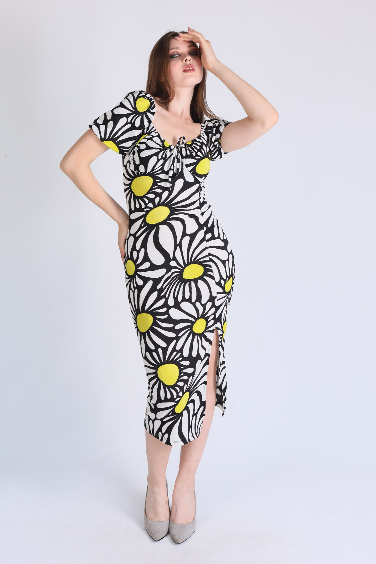 Siyah Papatya Desen Elbise 10769 - 1