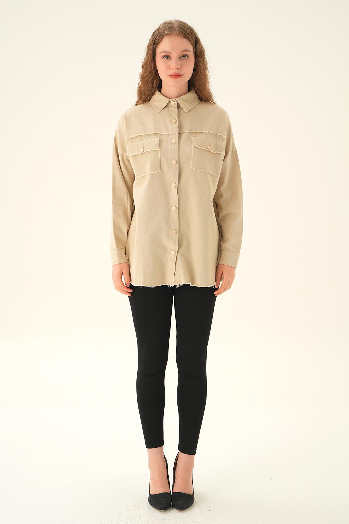 Bej Cep Kapak Detay Gömlek 10836 - 6