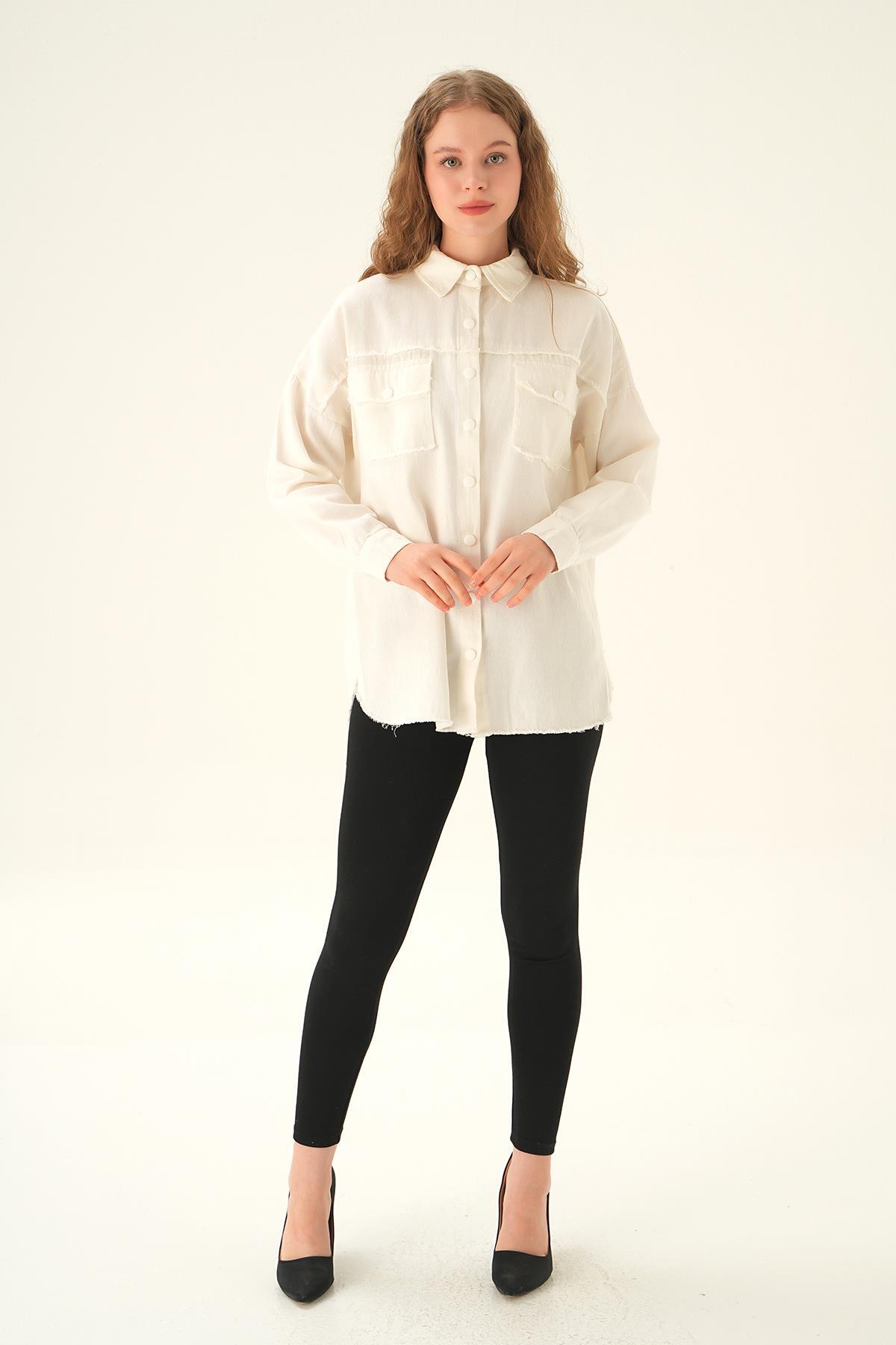 Beyaz Cep Kapak Detay Gömlek 10836 - 2