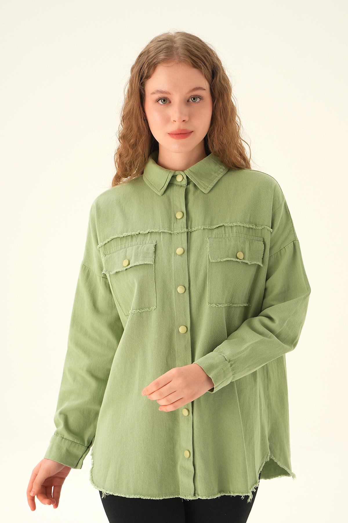 10836 Cep Kapak Detay Uzun Gömlek Çağla 