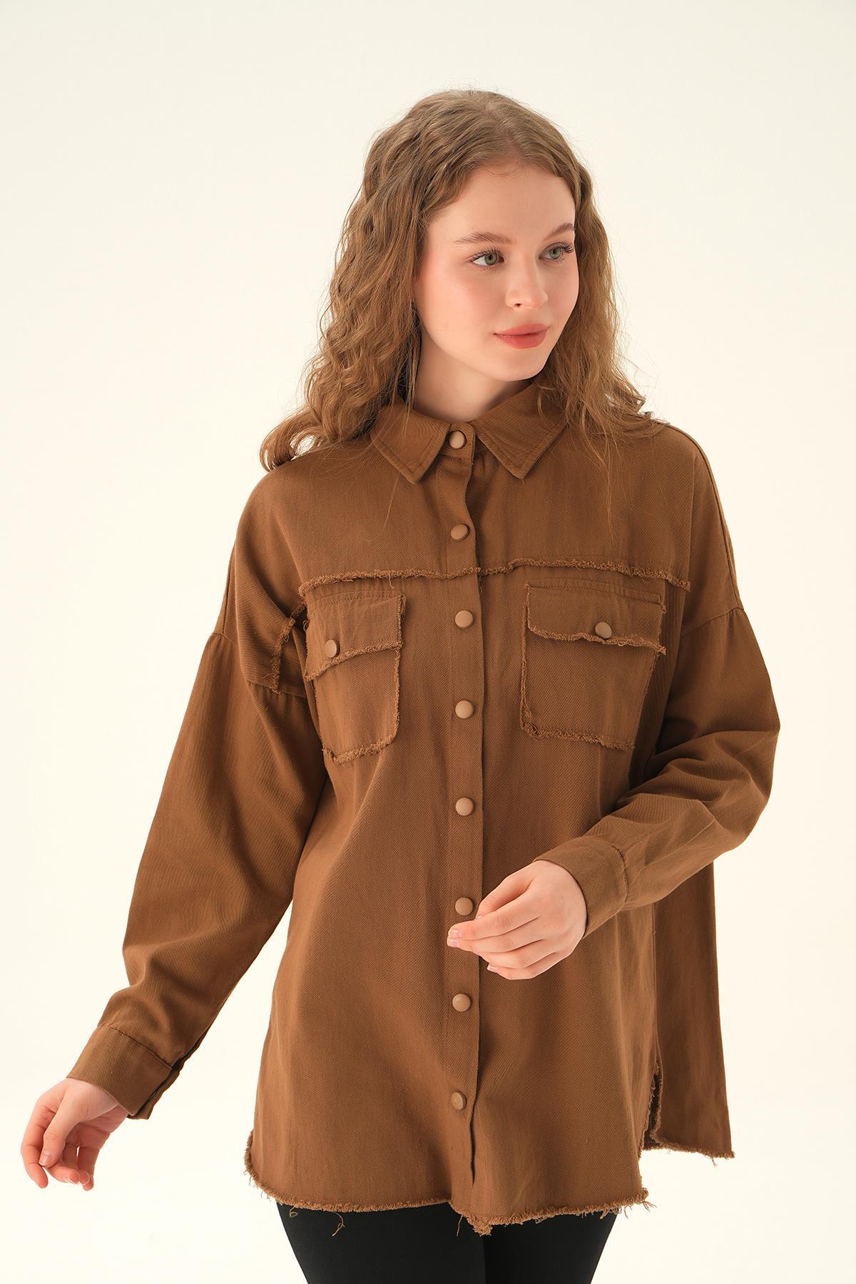 Kahve Cep Kapak Detay Gömlek 10836 