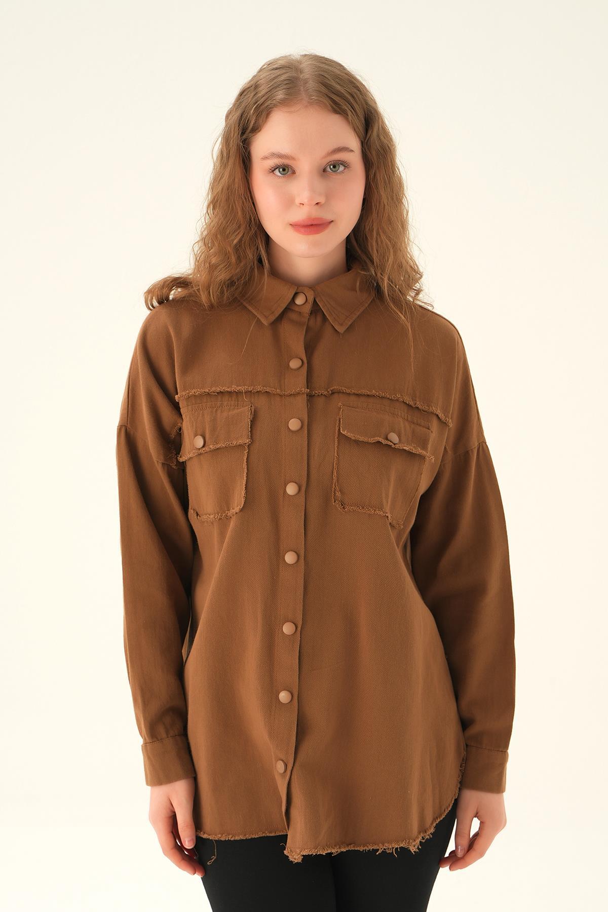 Kahve Cep Kapak Detay Gömlek 10836 - 3