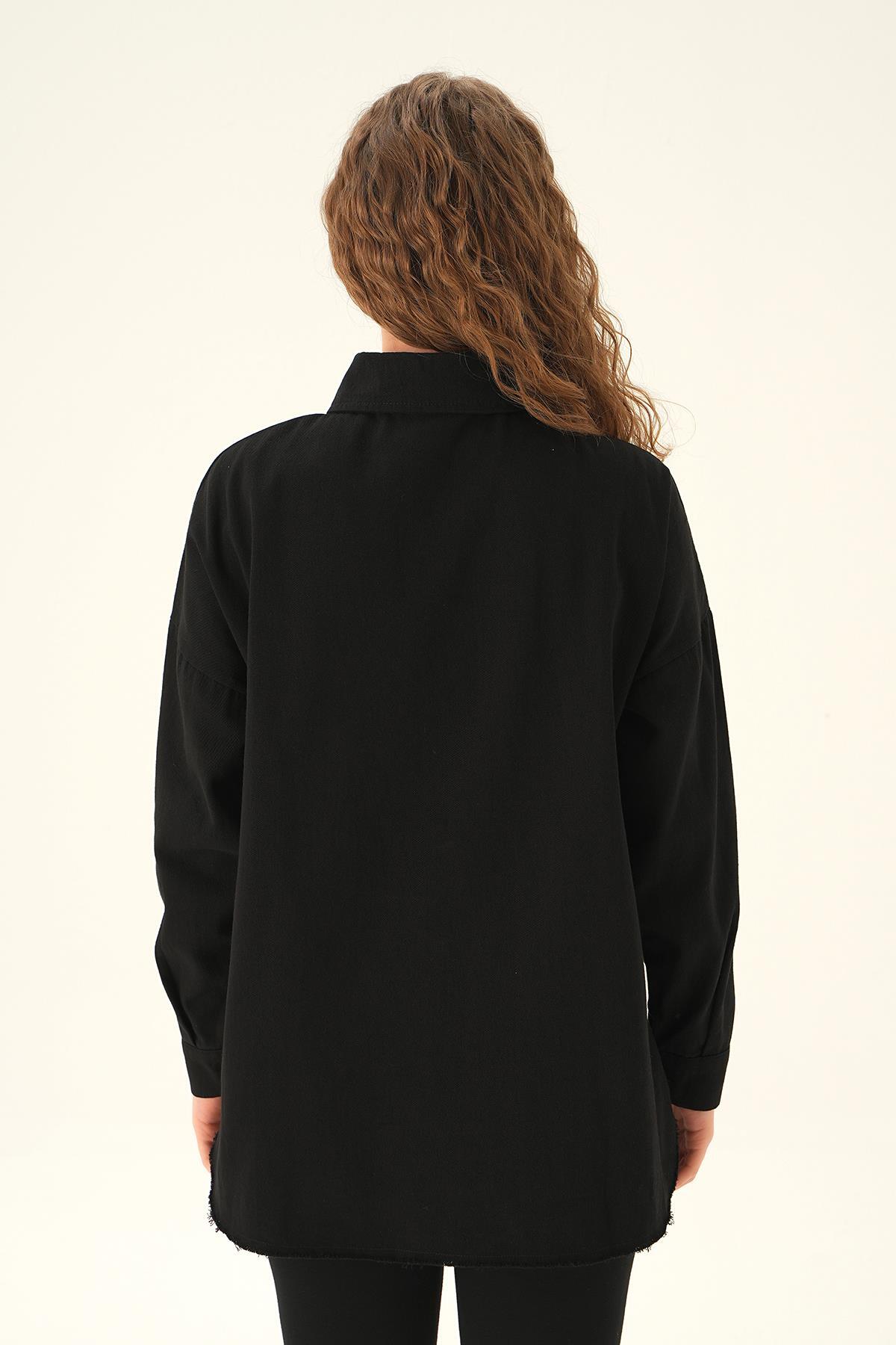 Siyah Cep Kapak Detay Gömlek 10836 - 5