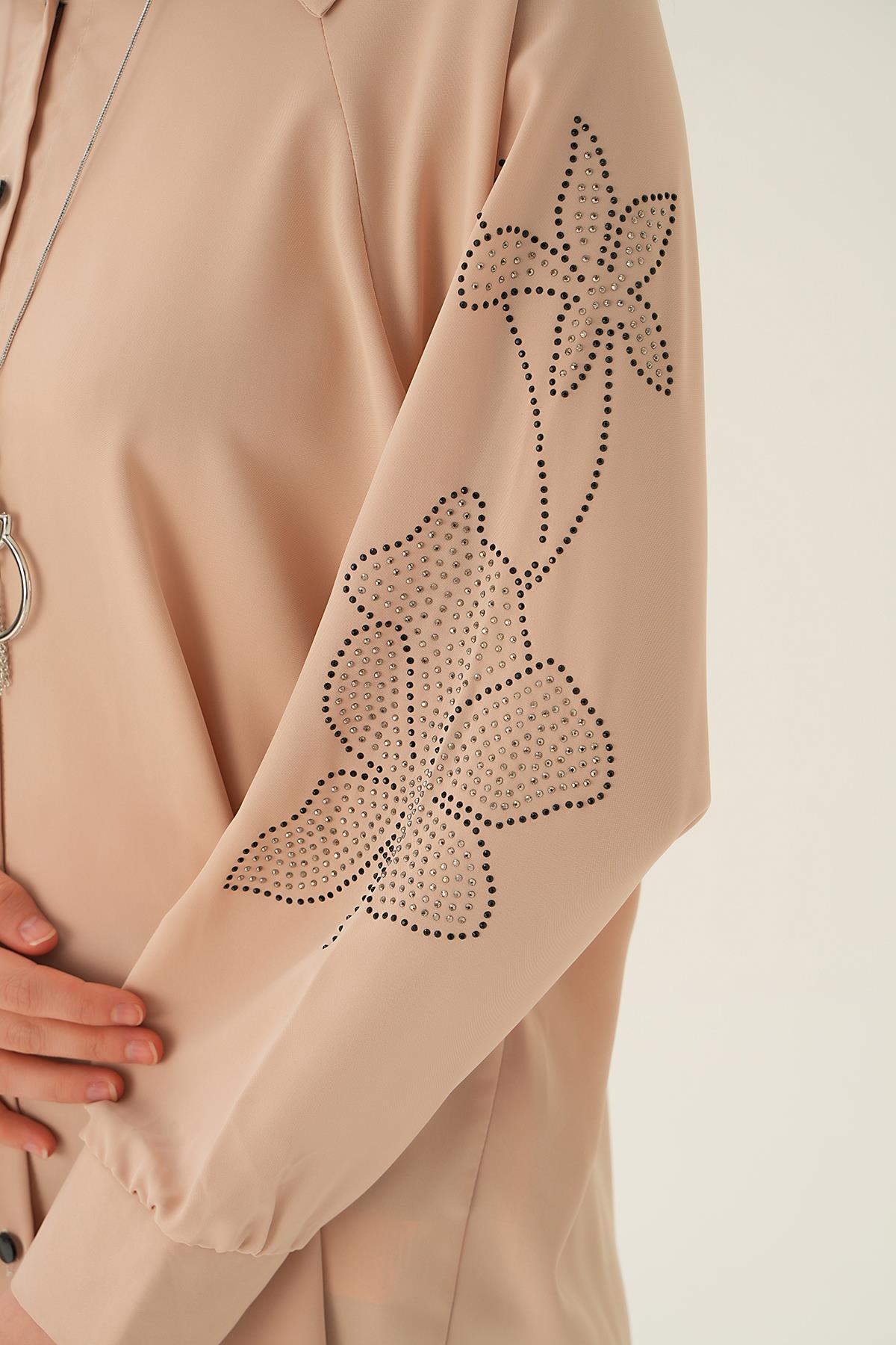 10848 Kol Nakış Detay Tunik Bej - 4