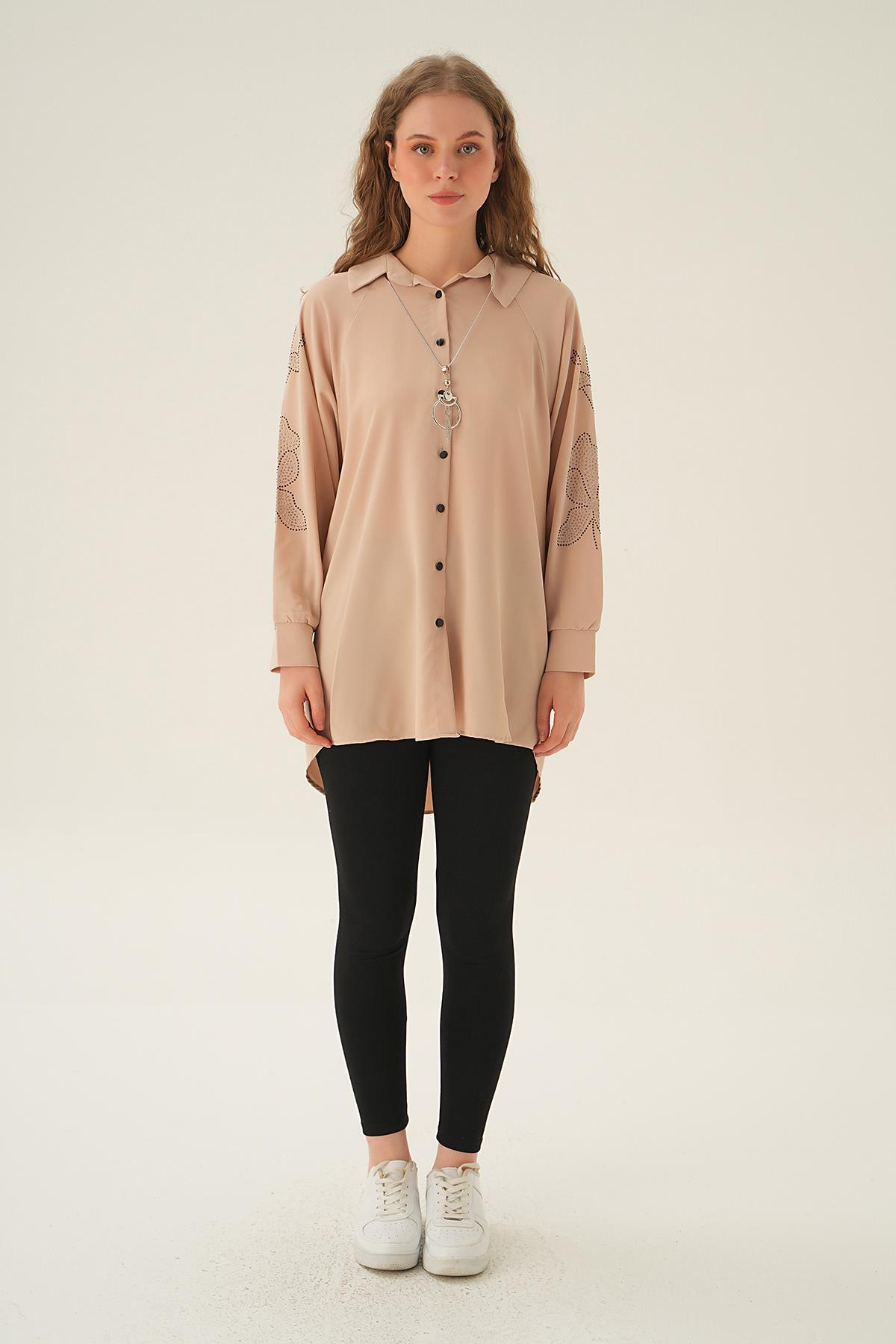 Bej Kol Nakış Detay Tunik 10848 - 5