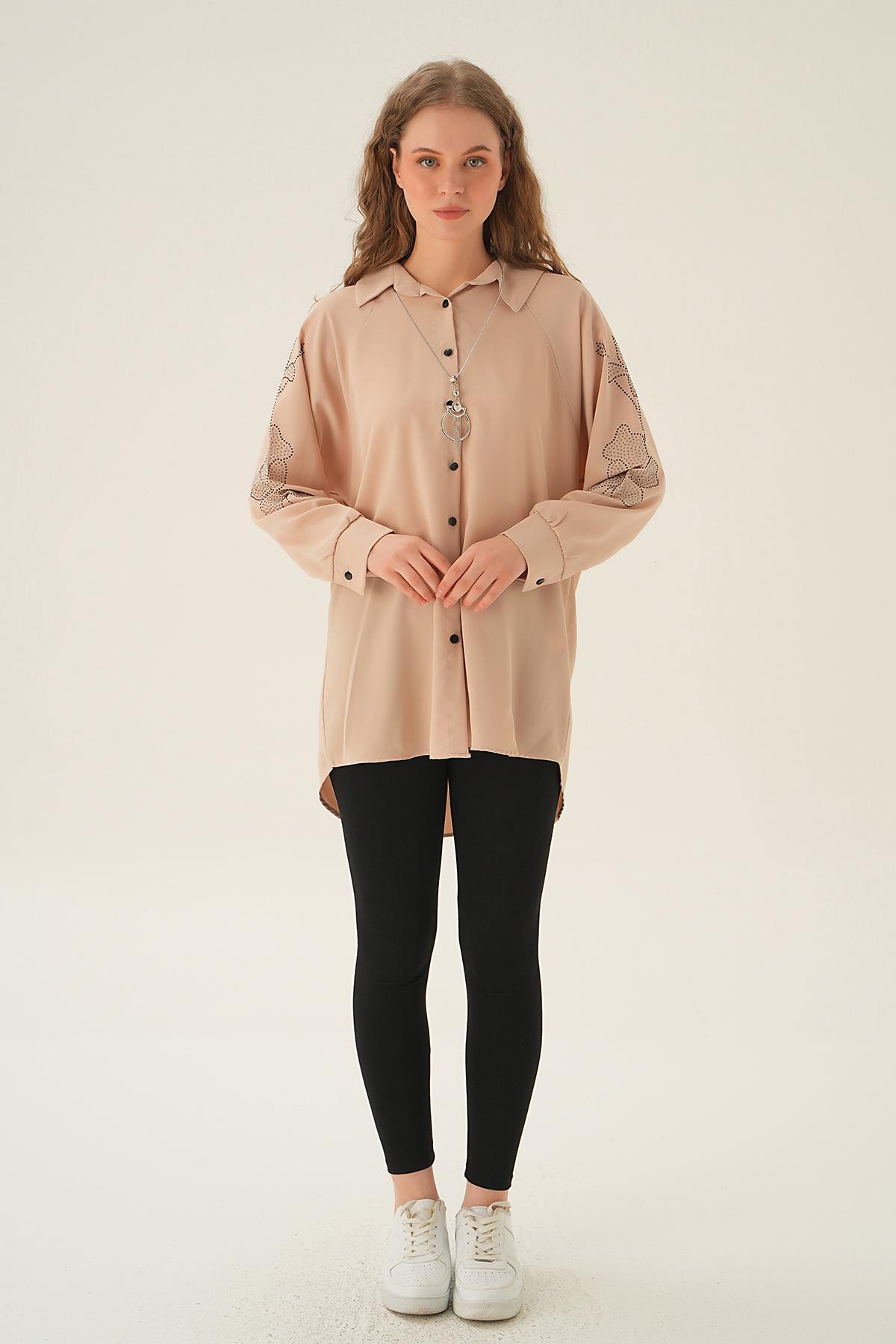 Bej Kol Nakış Detay Tunik 10848 - 6