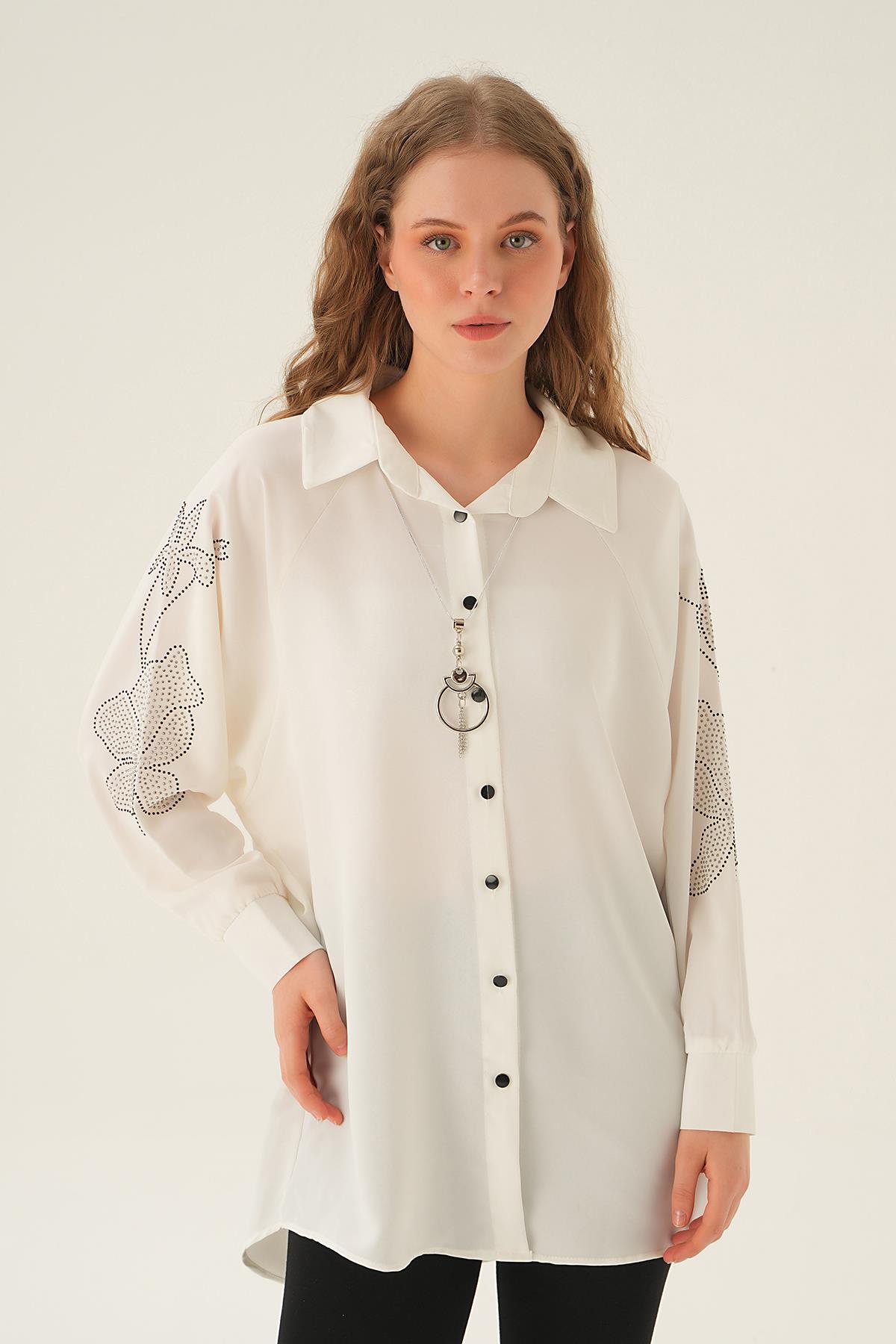 Beyaz Kol Nakış Detay Tunik 10848 - 1