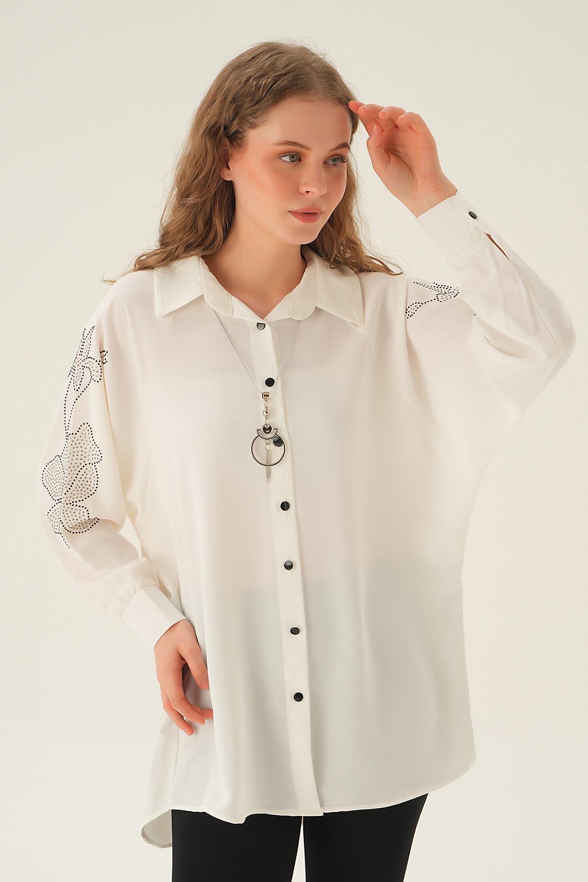 Beyaz Kol Nakış Detay Tunik 10848 - 2