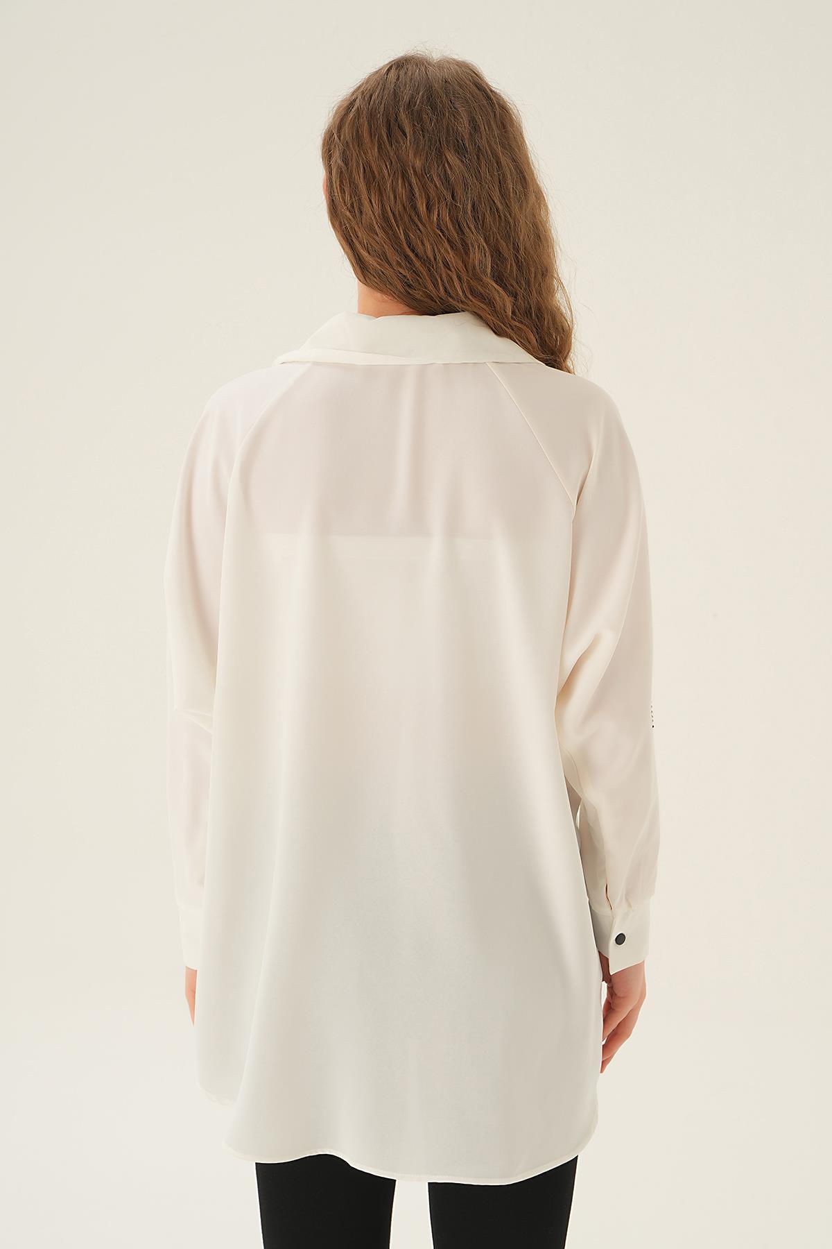 Beyaz Kol Nakış Detay Tunik 10848 - 3