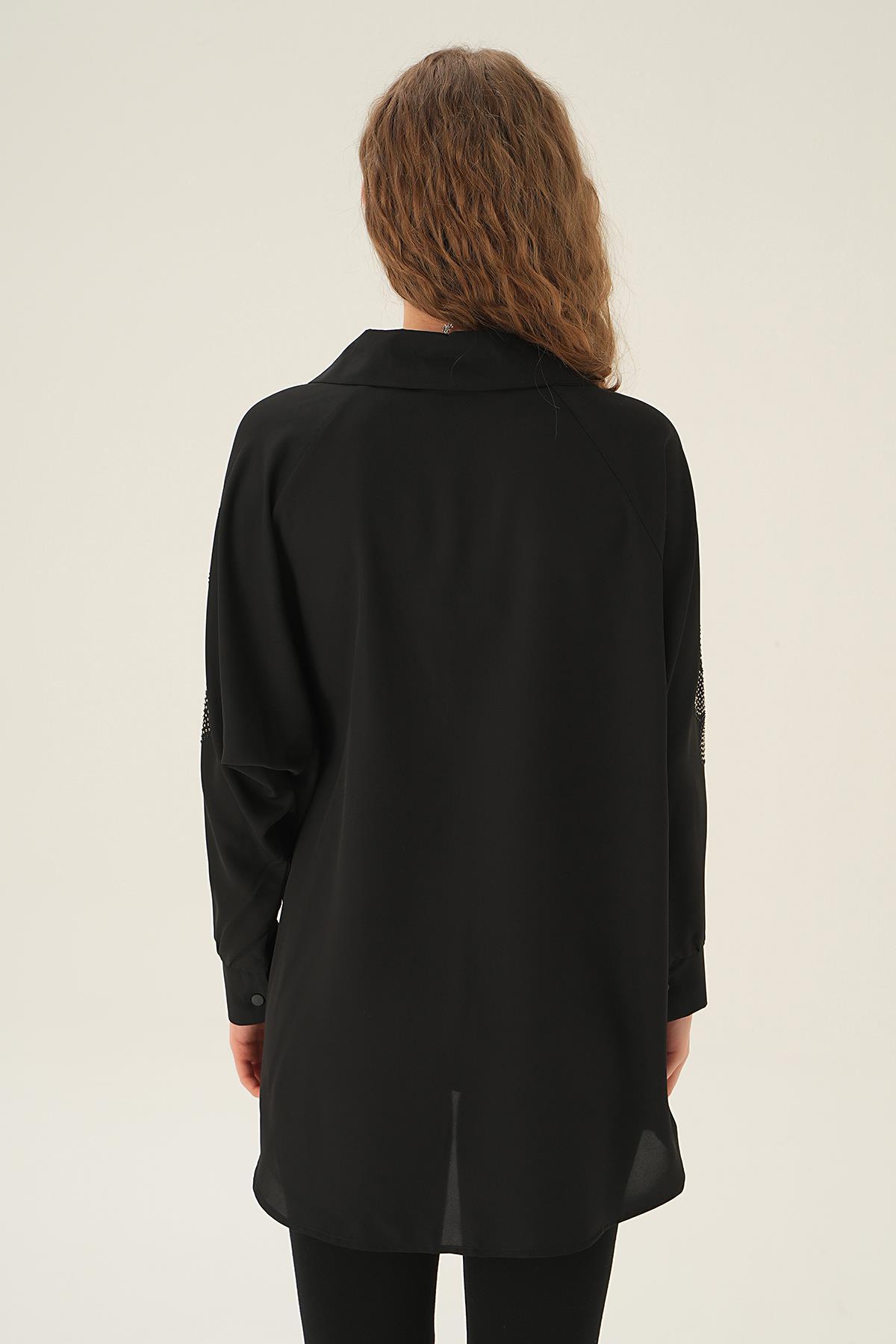 Siyah Kol Nakış Detay Tunik 10848 - 3