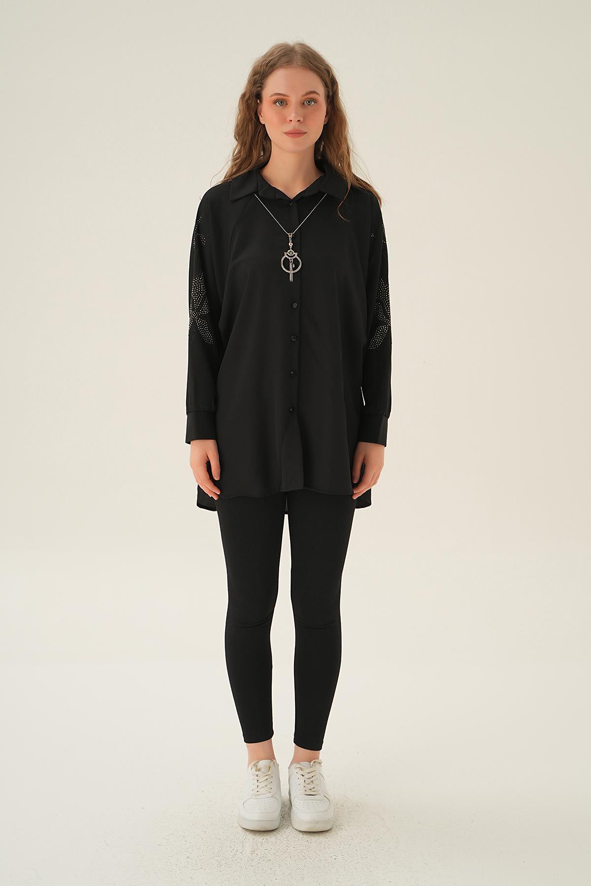 Siyah Kol Nakış Detay Tunik 10848 - 5