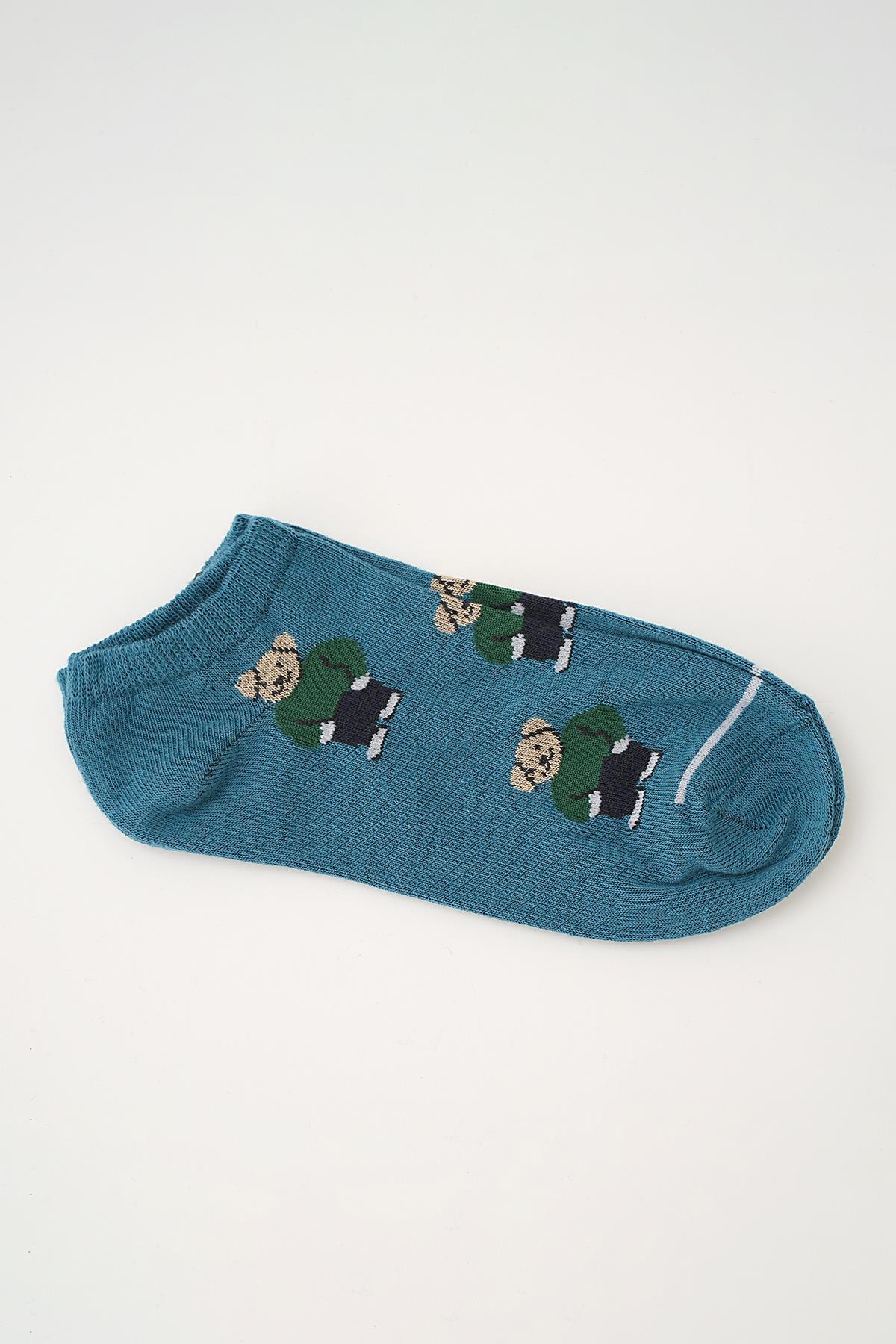 1087 Ayıcık Desen 5'li Patik Çorap Renkli - 5