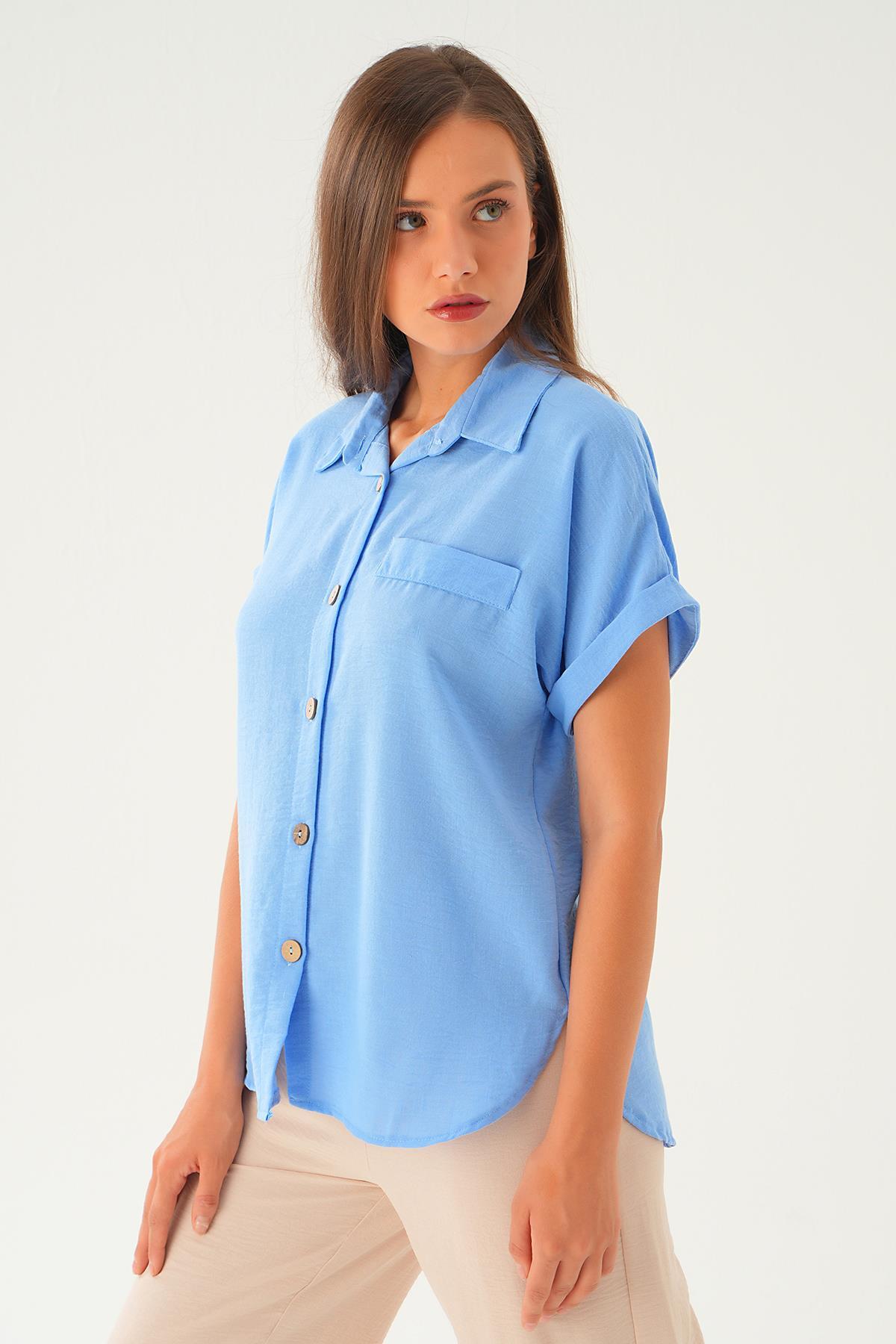 Bebe Mavi Cep Detay Bluz 108801-1 - 2