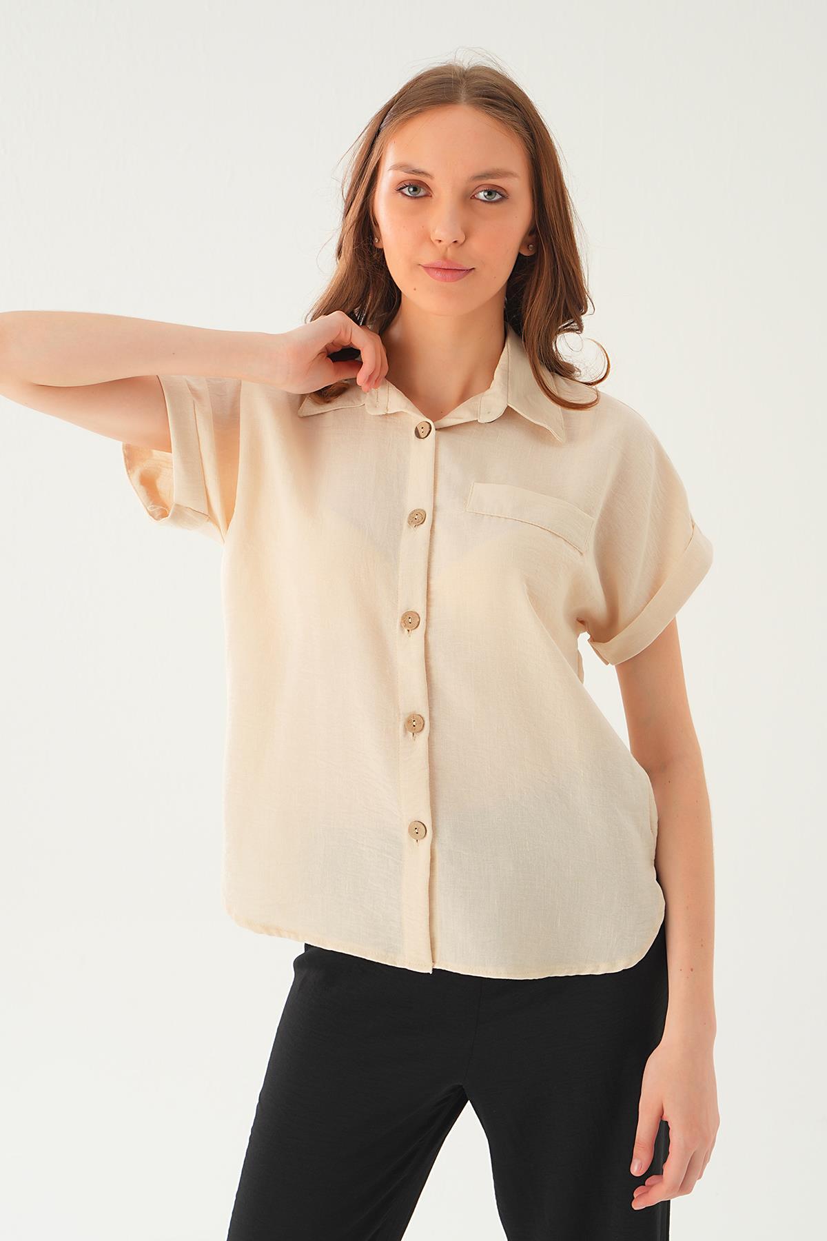 Bej Cep Detay Bluz 108801-1 - 1