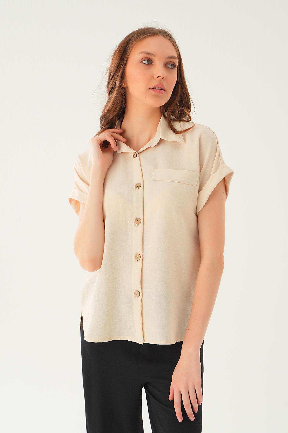 Bej Cep Detay Bluz 108801-1 - 2