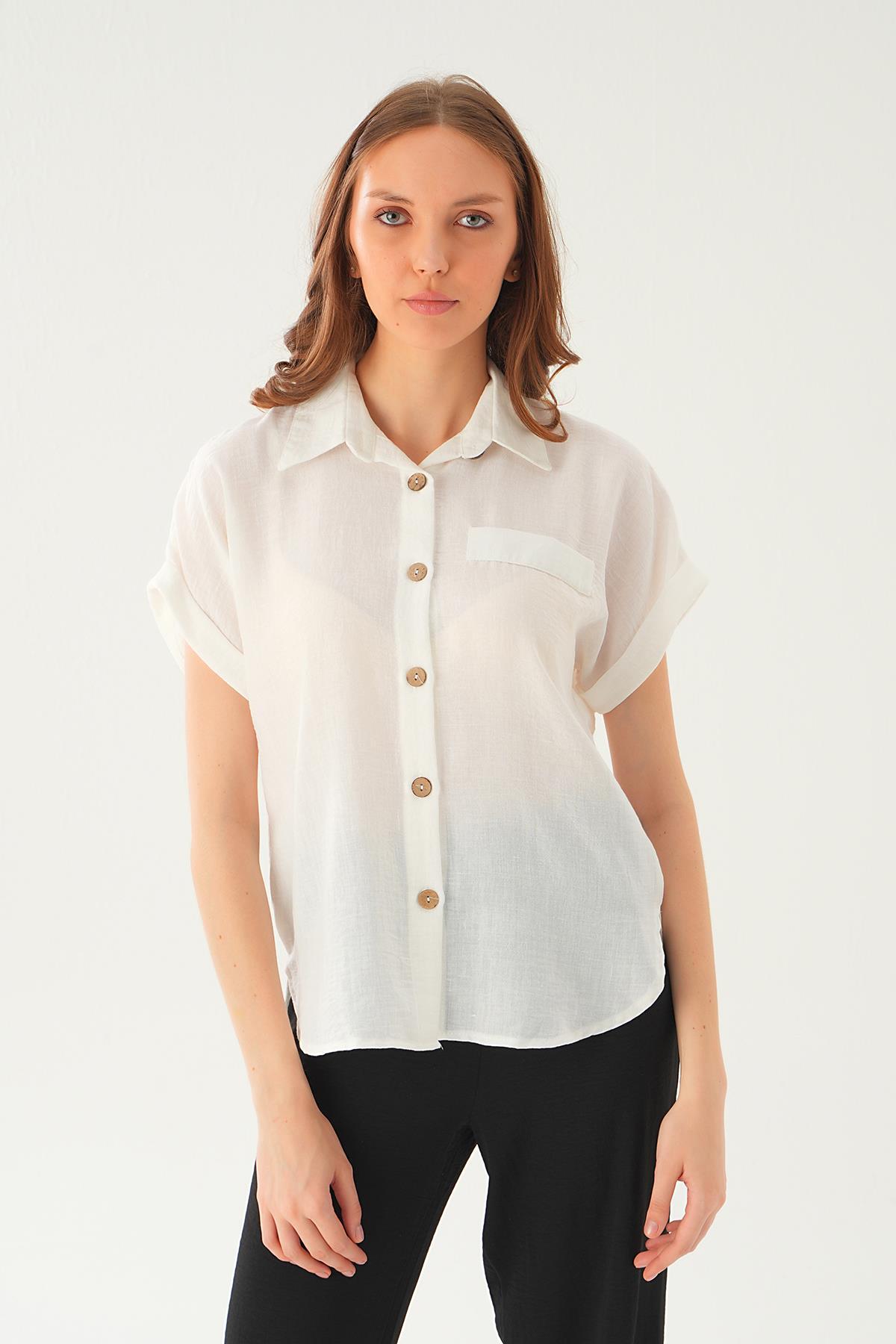 108801-1 Cep Detay Gömlek Beyaz - 6