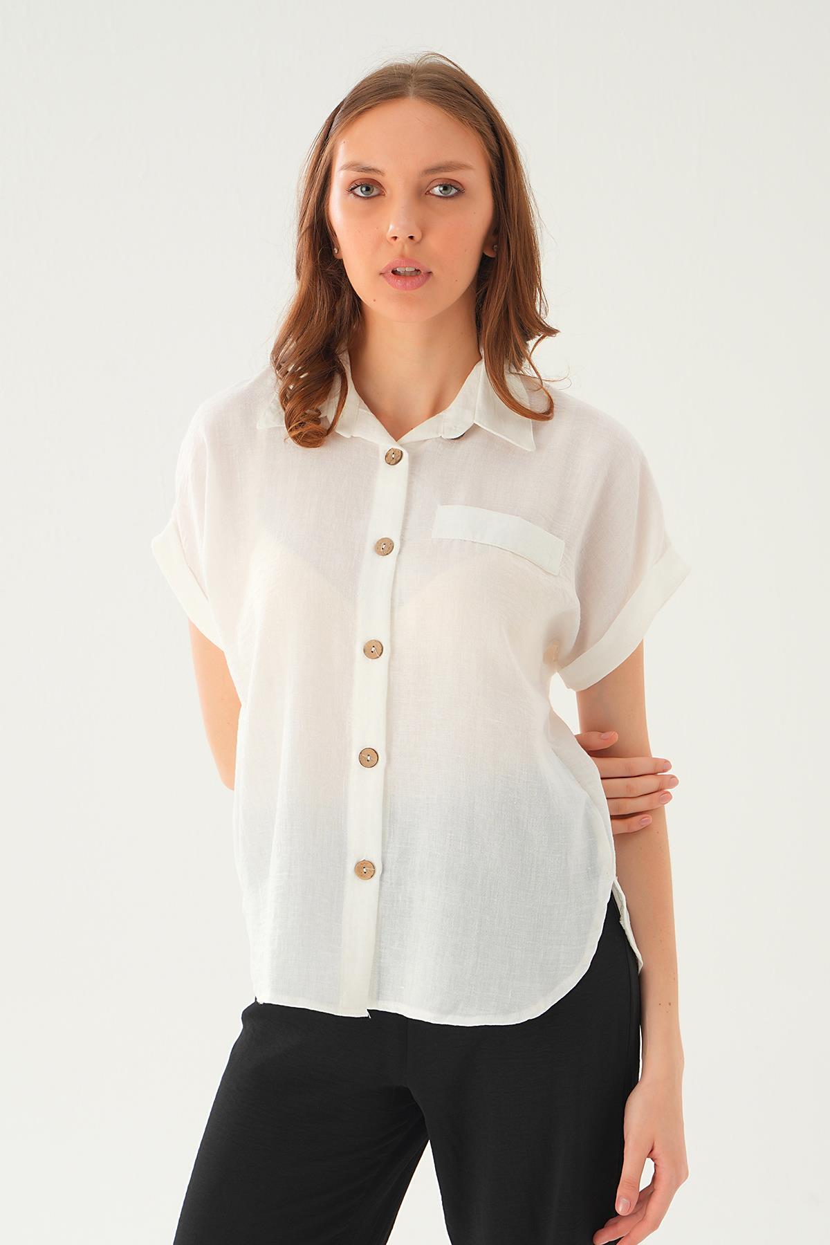 108801-1 Cep Detay Gömlek Beyaz - 3
