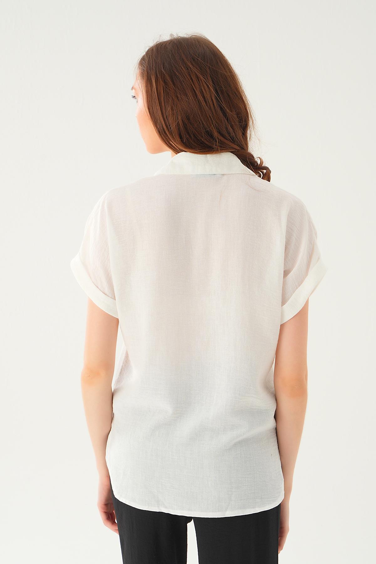 Beyaz Cep Detay Bluz 108801-1 - 4