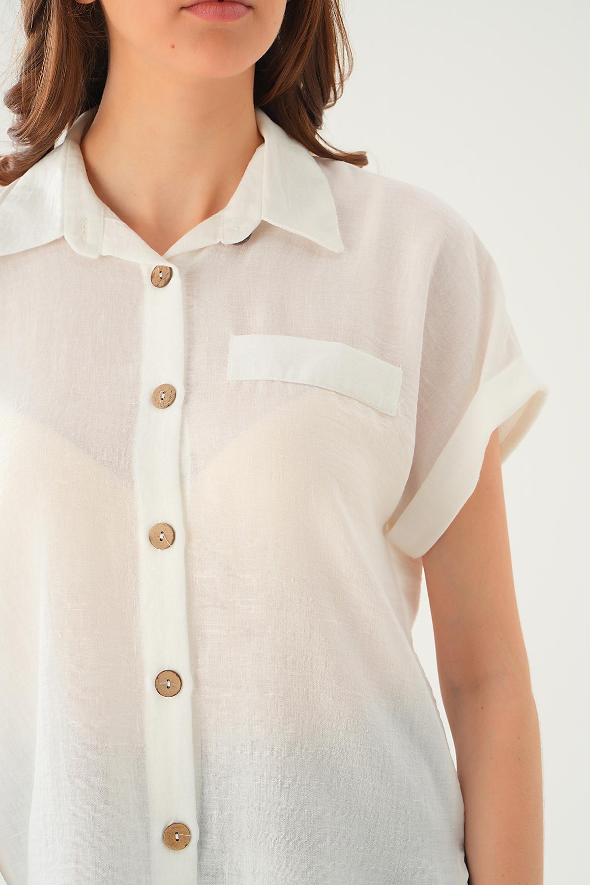 Beyaz Cep Detay Bluz 108801-1 - 5