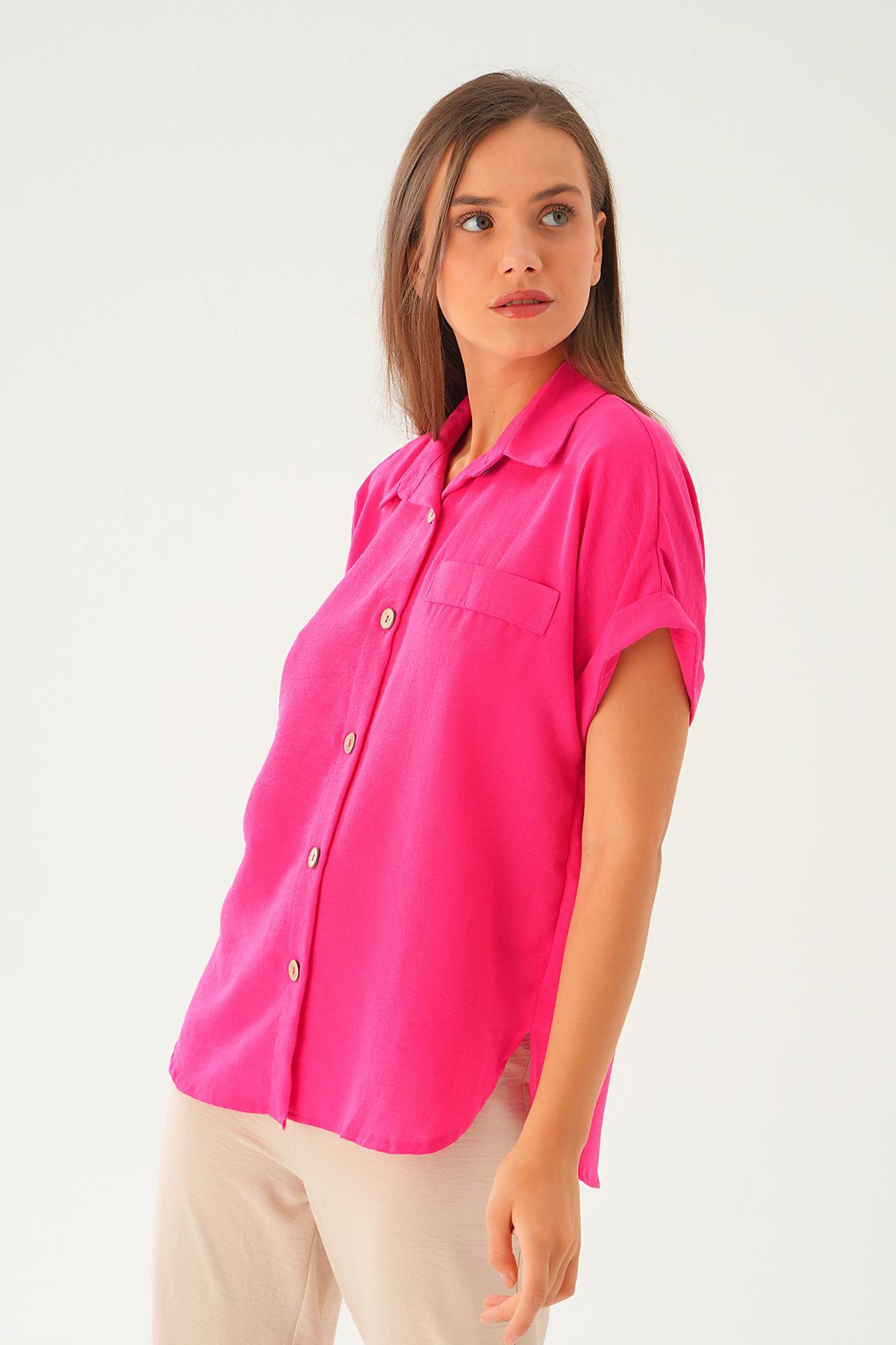 Fuşya Cep Detay Bluz 108801-1 - 4