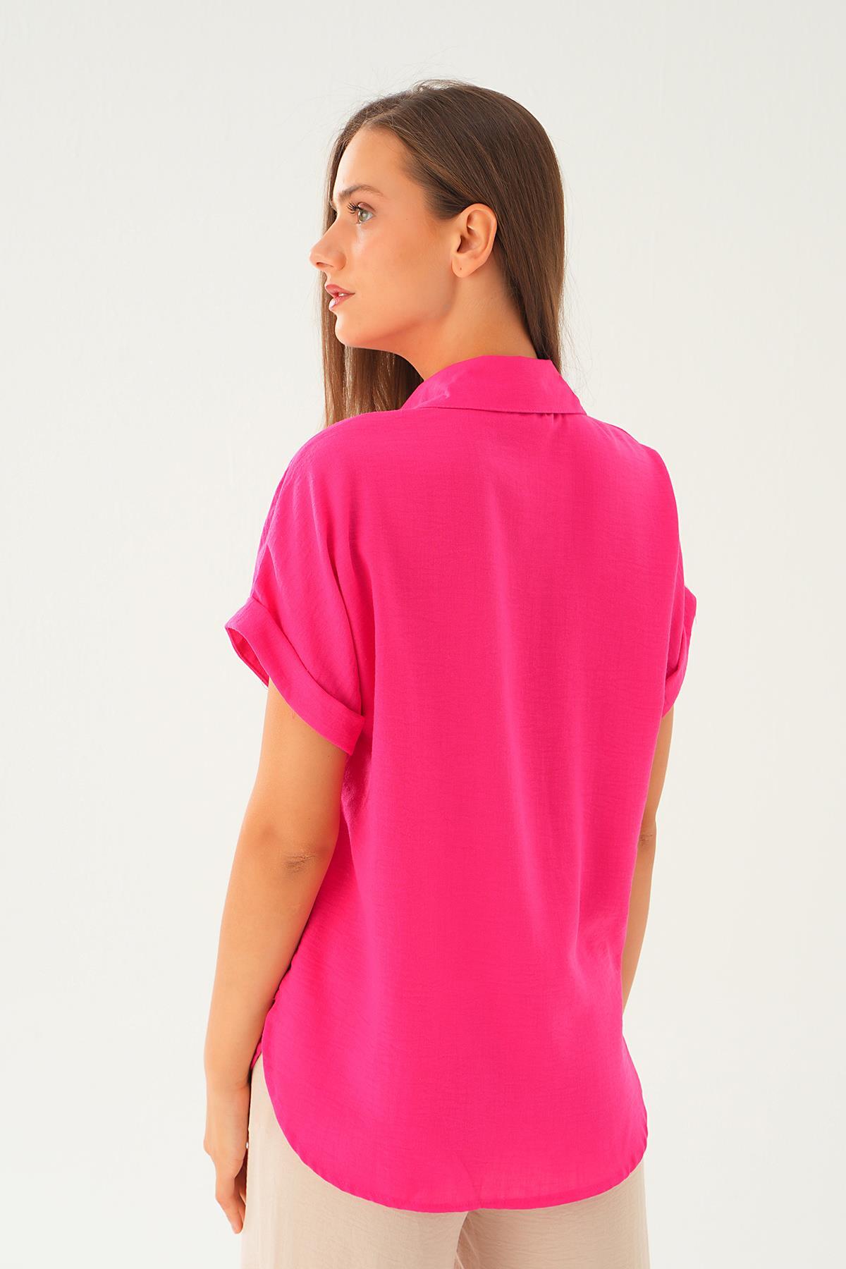 Fuşya Cep Detay Bluz 108801-1 - 5