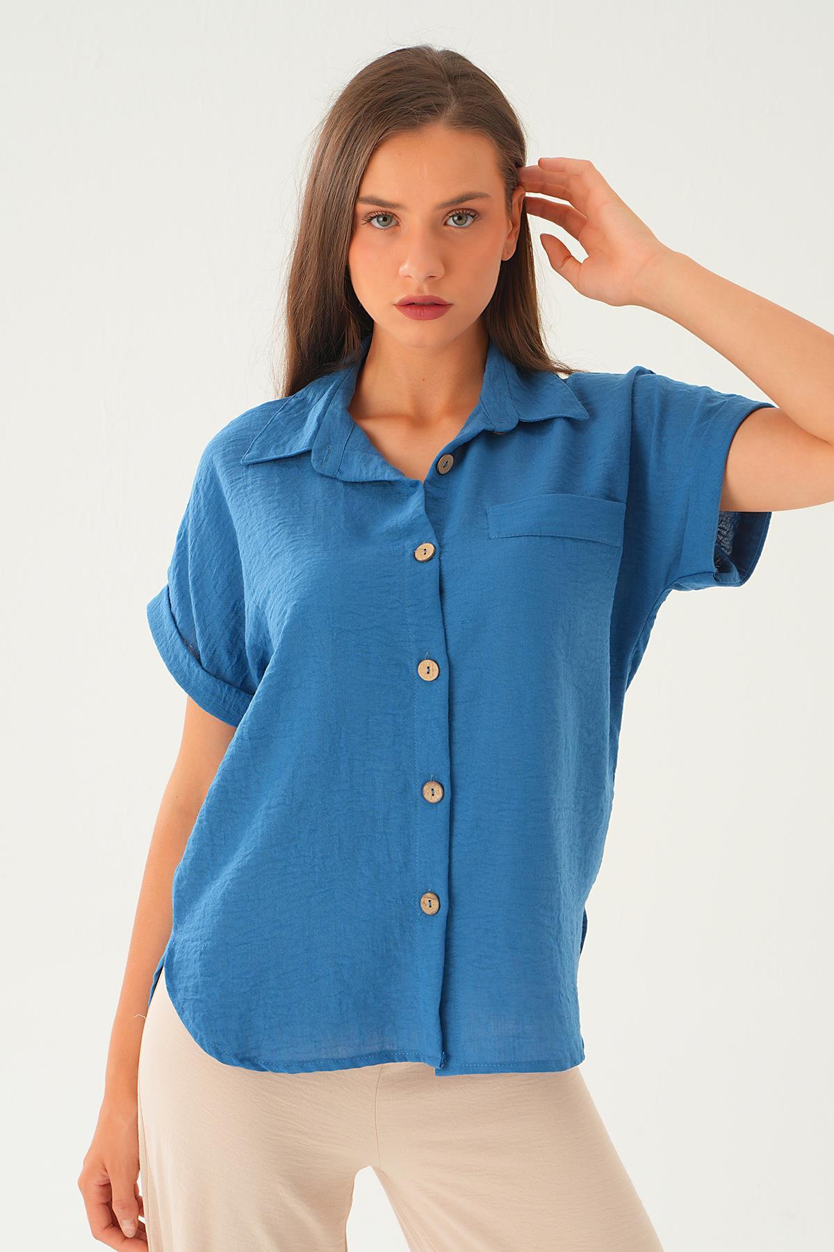 İndigo Cep Detay Bluz 108801-1 - 4